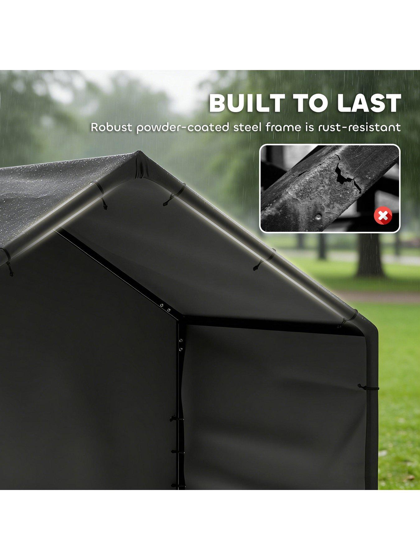 Image 4 of 7 of PawHut Outdoor Dog House with Weatherproof Canopy Black
