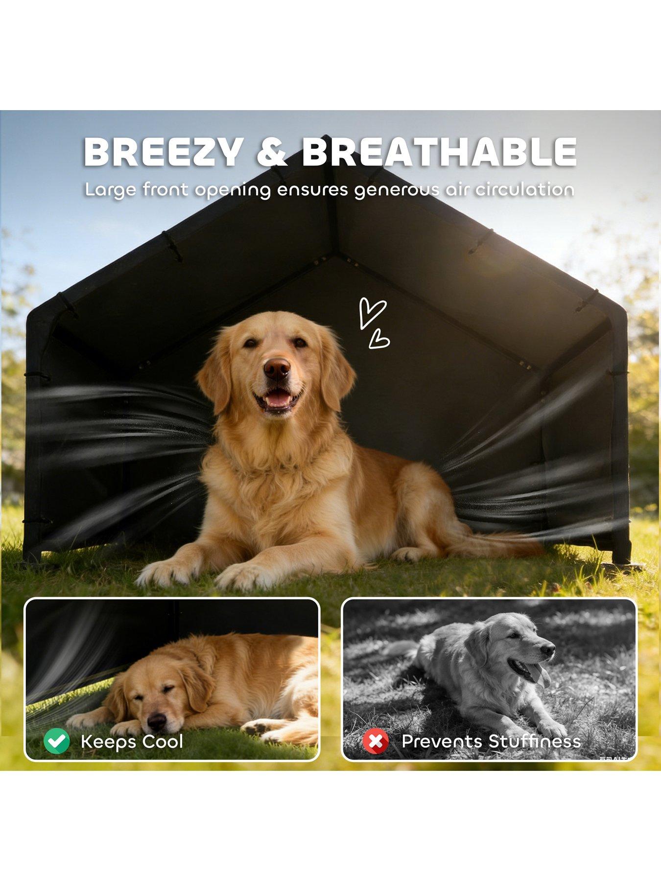Image 6 of 7 of PawHut Outdoor Dog House with Weatherproof Canopy Black