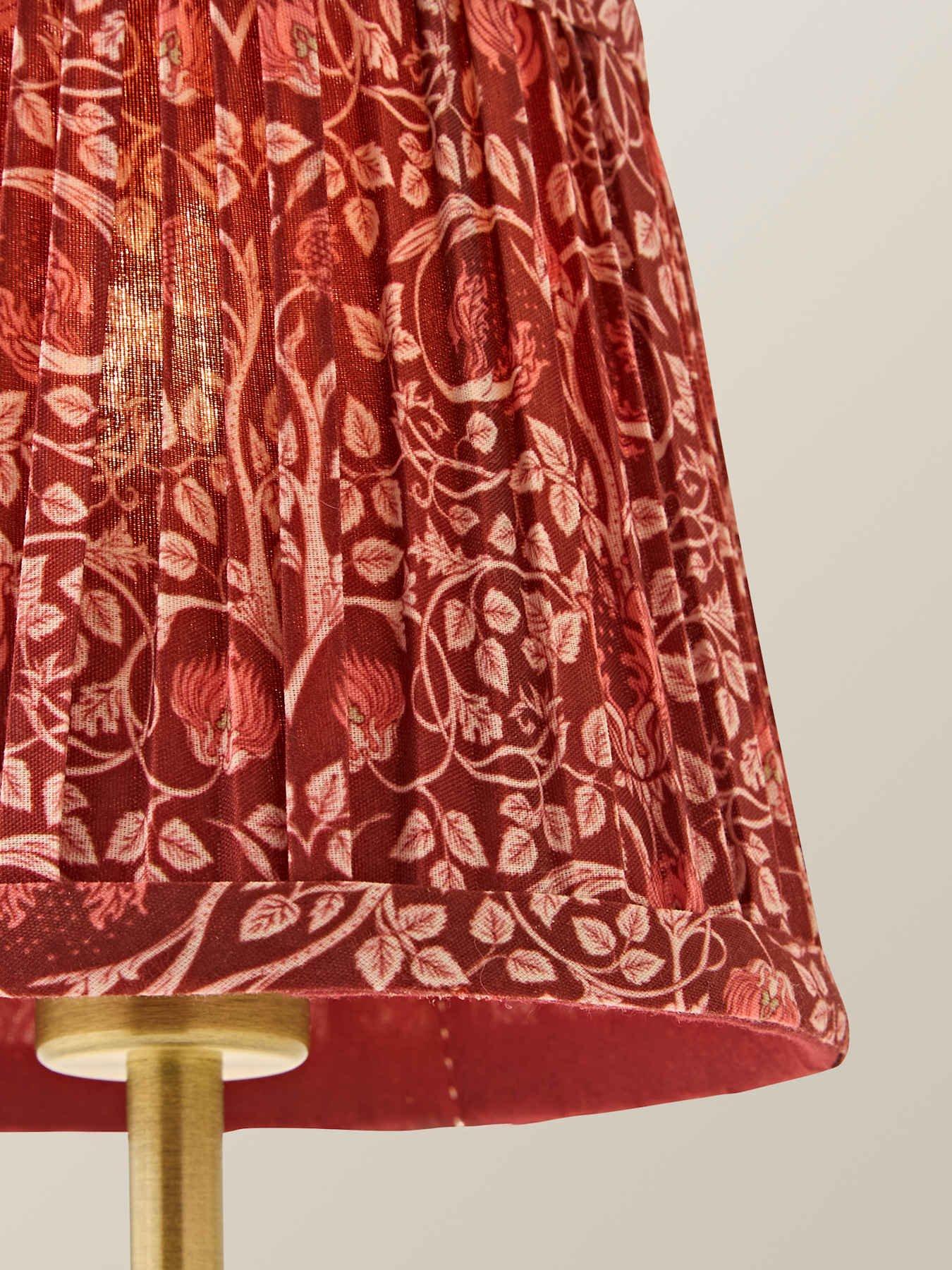 Image 4 of 6 of ValueLights Lowe Brushed Gold Rechargeable Table Light Base With Burgandy Floral Pleated Shade