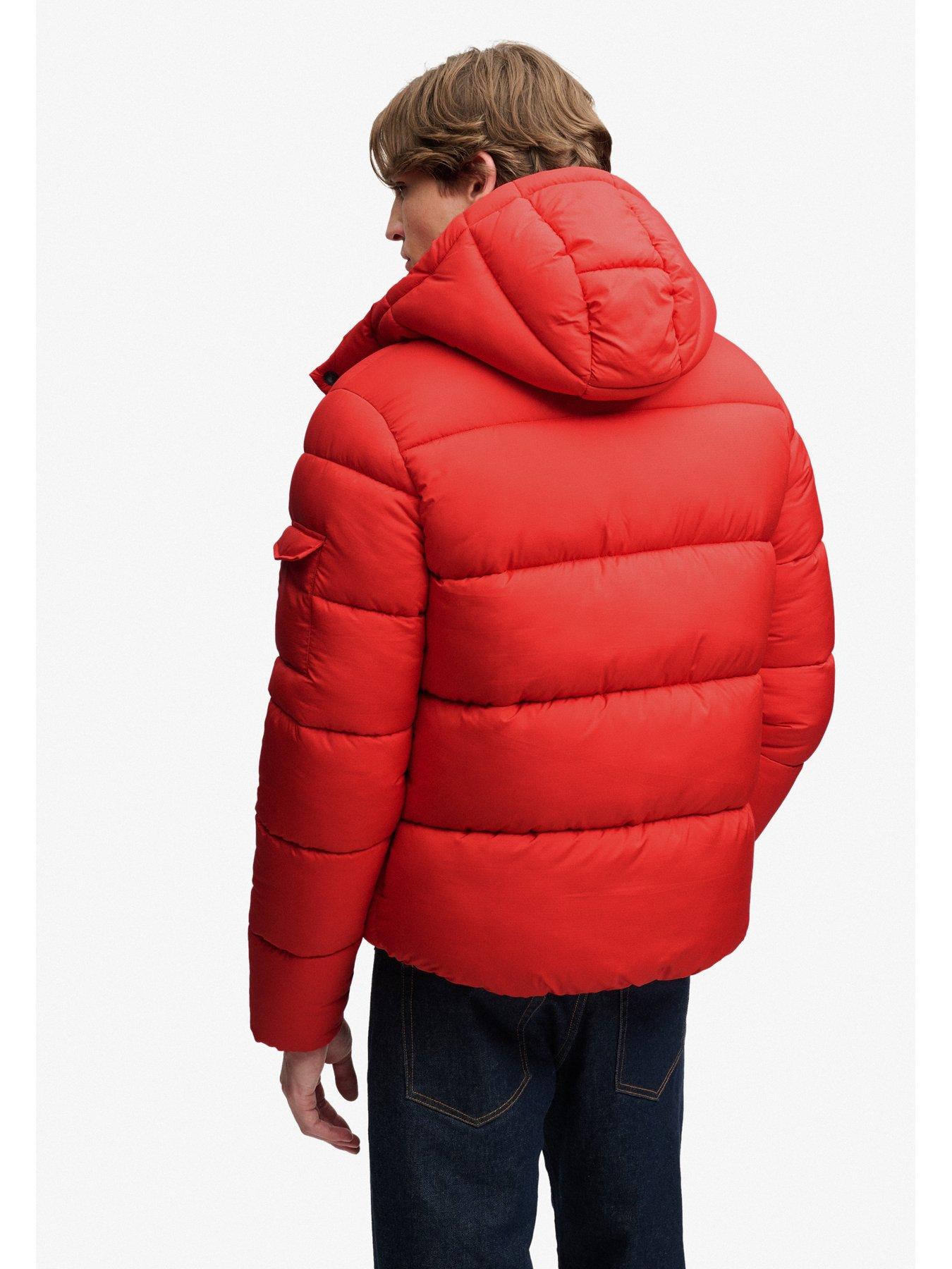 Image 2 of 7 of Superdry Mens Premium Ripstop Relaxed Fit Detachable Hood Puffer Jacket - Red