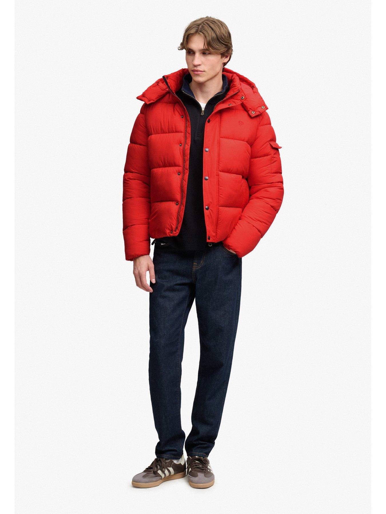 Image 3 of 7 of Superdry Mens Premium Ripstop Relaxed Fit Detachable Hood Puffer Jacket - Red