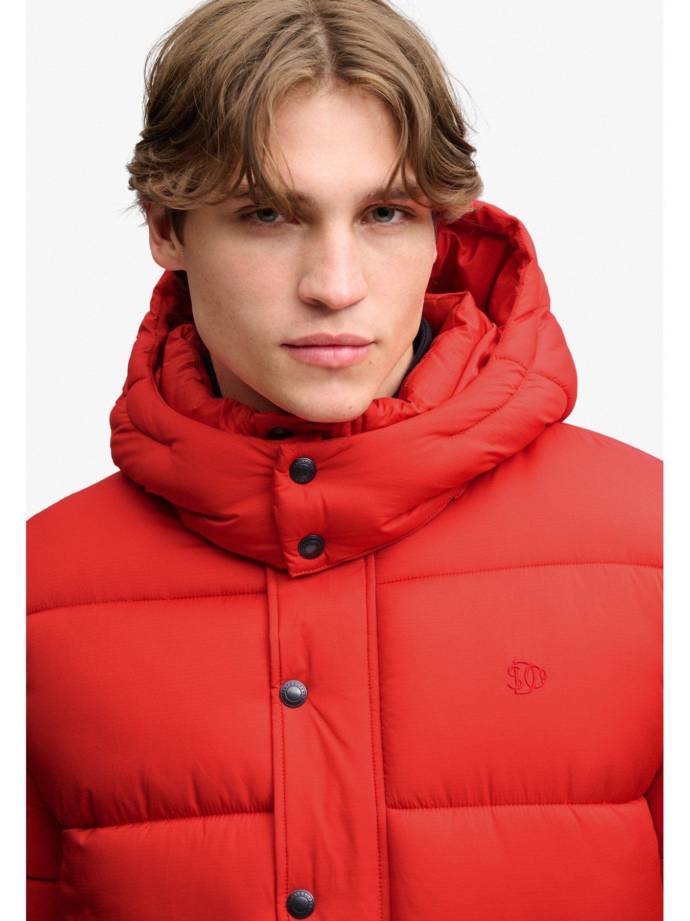Image 4 of 7 of Superdry Mens Premium Ripstop Relaxed Fit Detachable Hood Puffer Jacket - Red