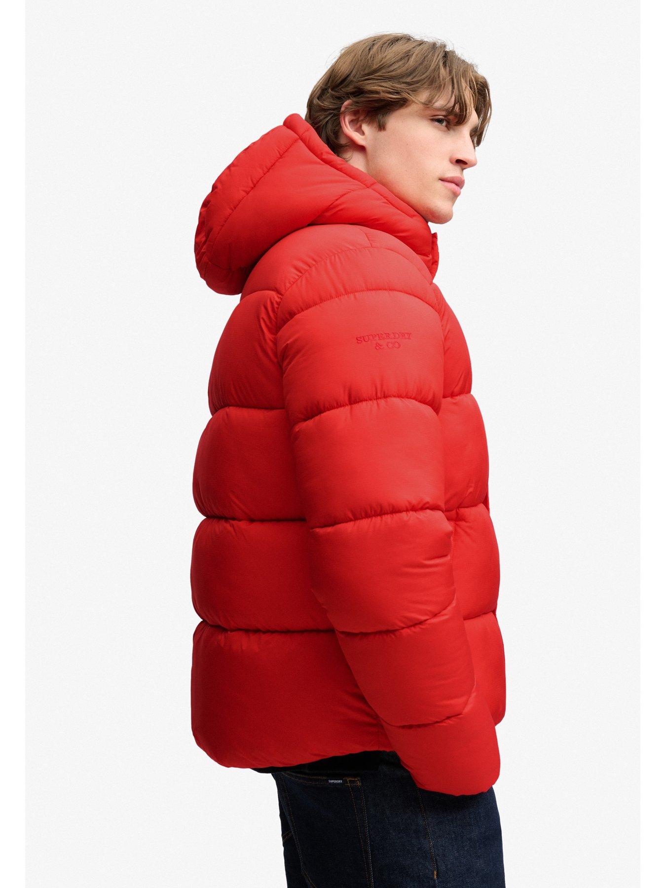 Image 5 of 7 of Superdry Mens Premium Ripstop Relaxed Fit Detachable Hood Puffer Jacket - Red