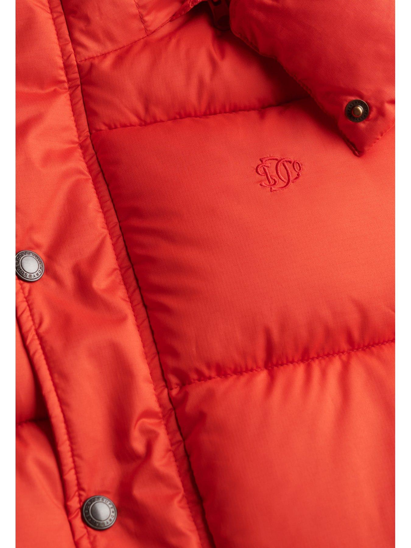 Image 6 of 7 of Superdry Mens Premium Ripstop Relaxed Fit Detachable Hood Puffer Jacket - Red