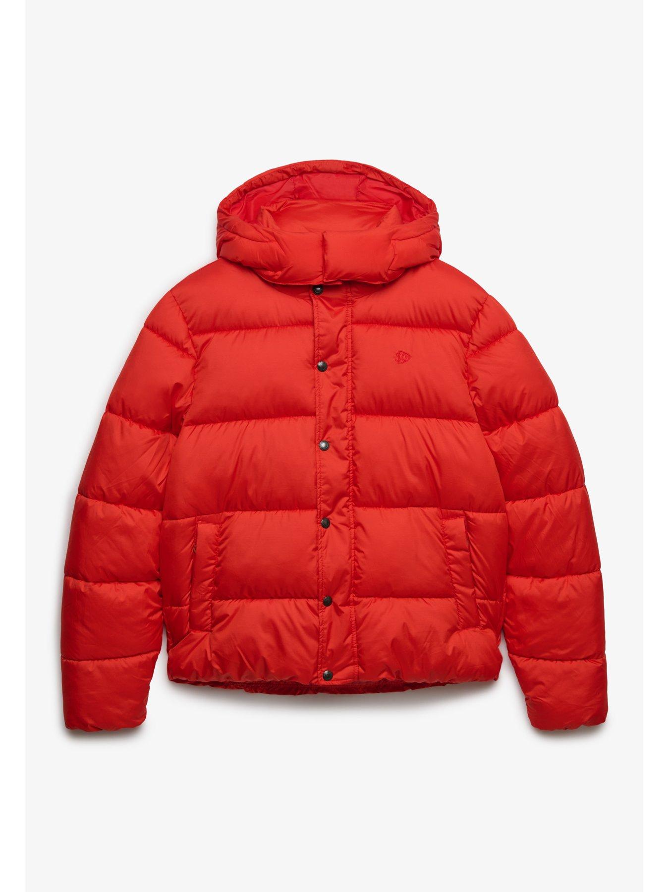 Image 7 of 7 of Superdry Mens Premium Ripstop Relaxed Fit Detachable Hood Puffer Jacket - Red