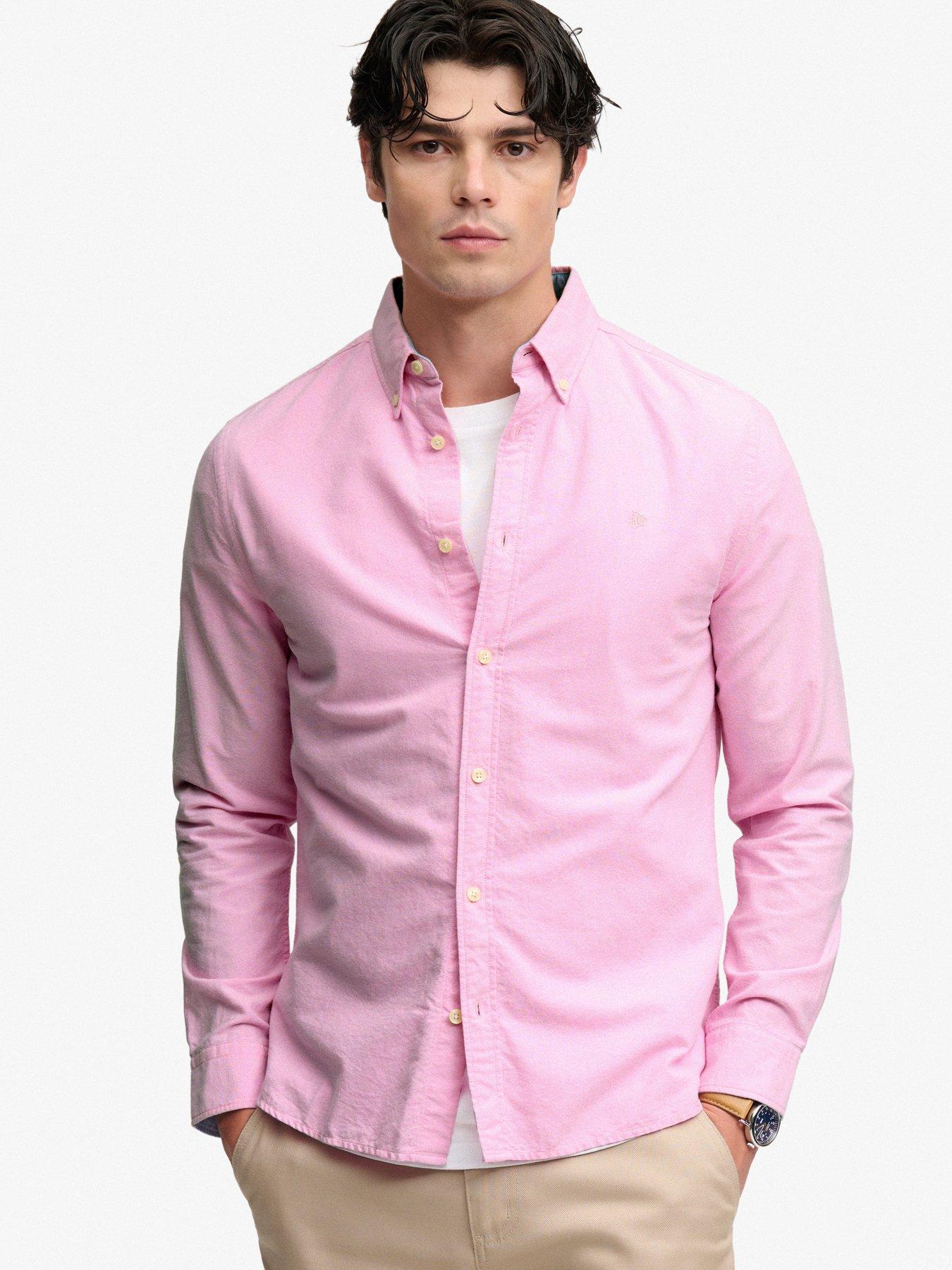 Image 1 of 6 of Superdry Mens Preppy Oxford Organic Cotton Button-Down Long Sleeve Shirt - Pink