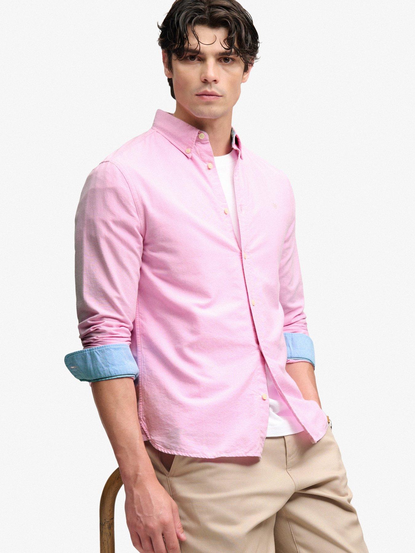 Image 3 of 6 of Superdry Mens Preppy Oxford Organic Cotton Button-Down Long Sleeve Shirt - Pink
