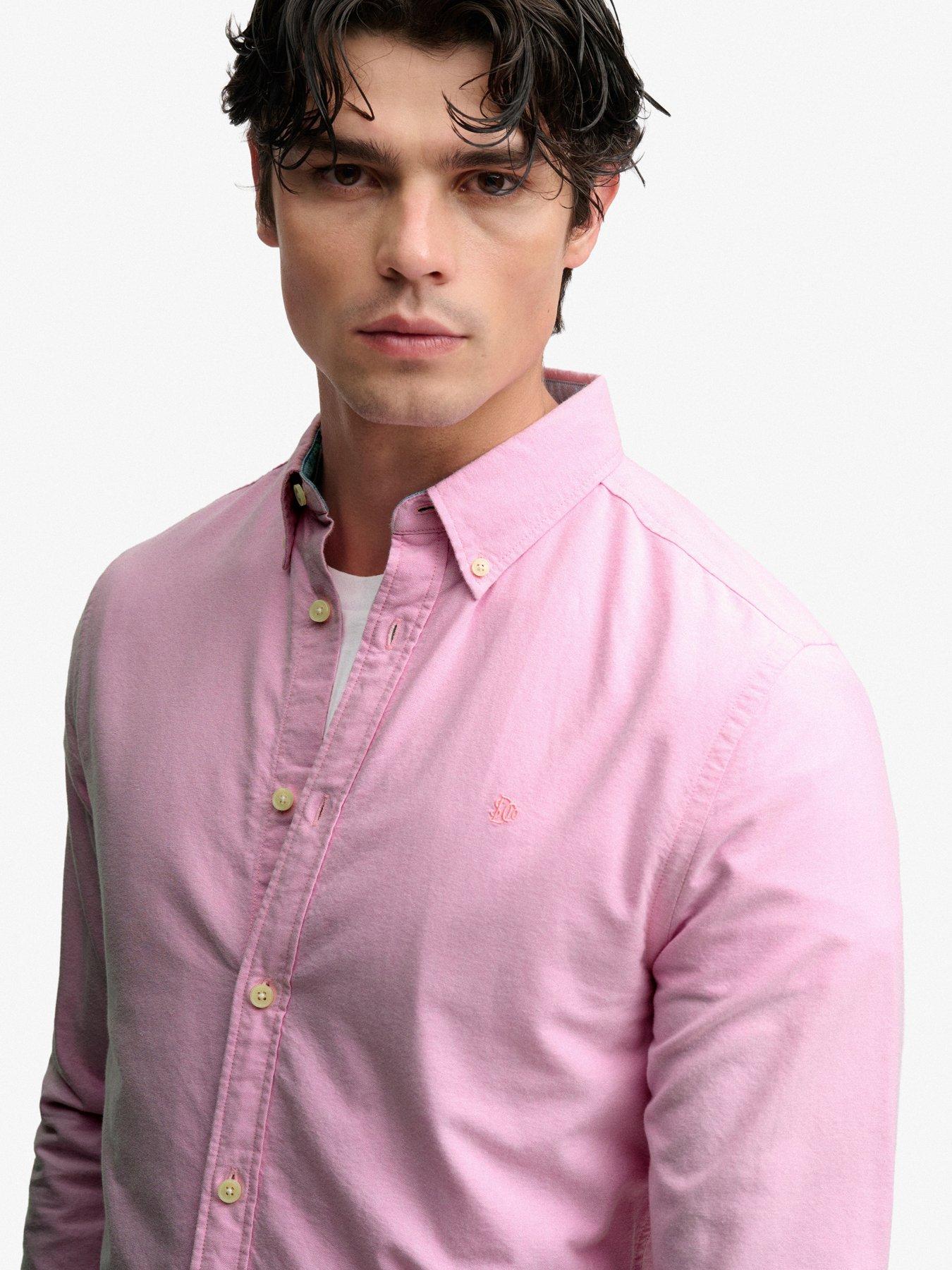 Image 4 of 6 of Superdry Mens Preppy Oxford Organic Cotton Button-Down Long Sleeve Shirt - Pink