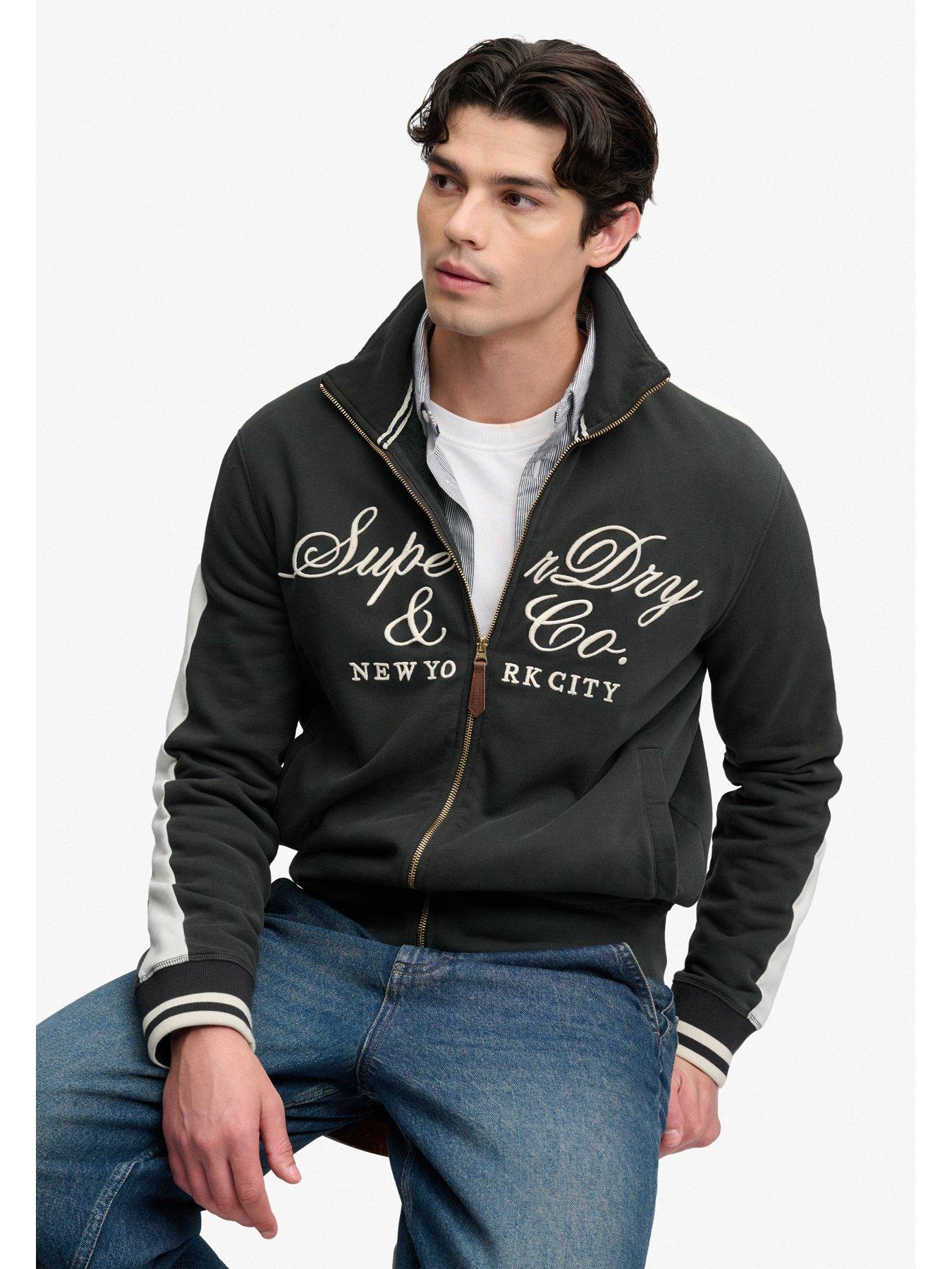 Image 3 of 6 of Superdry Mens Company Logo Script Zip-Through Track Top - Black
