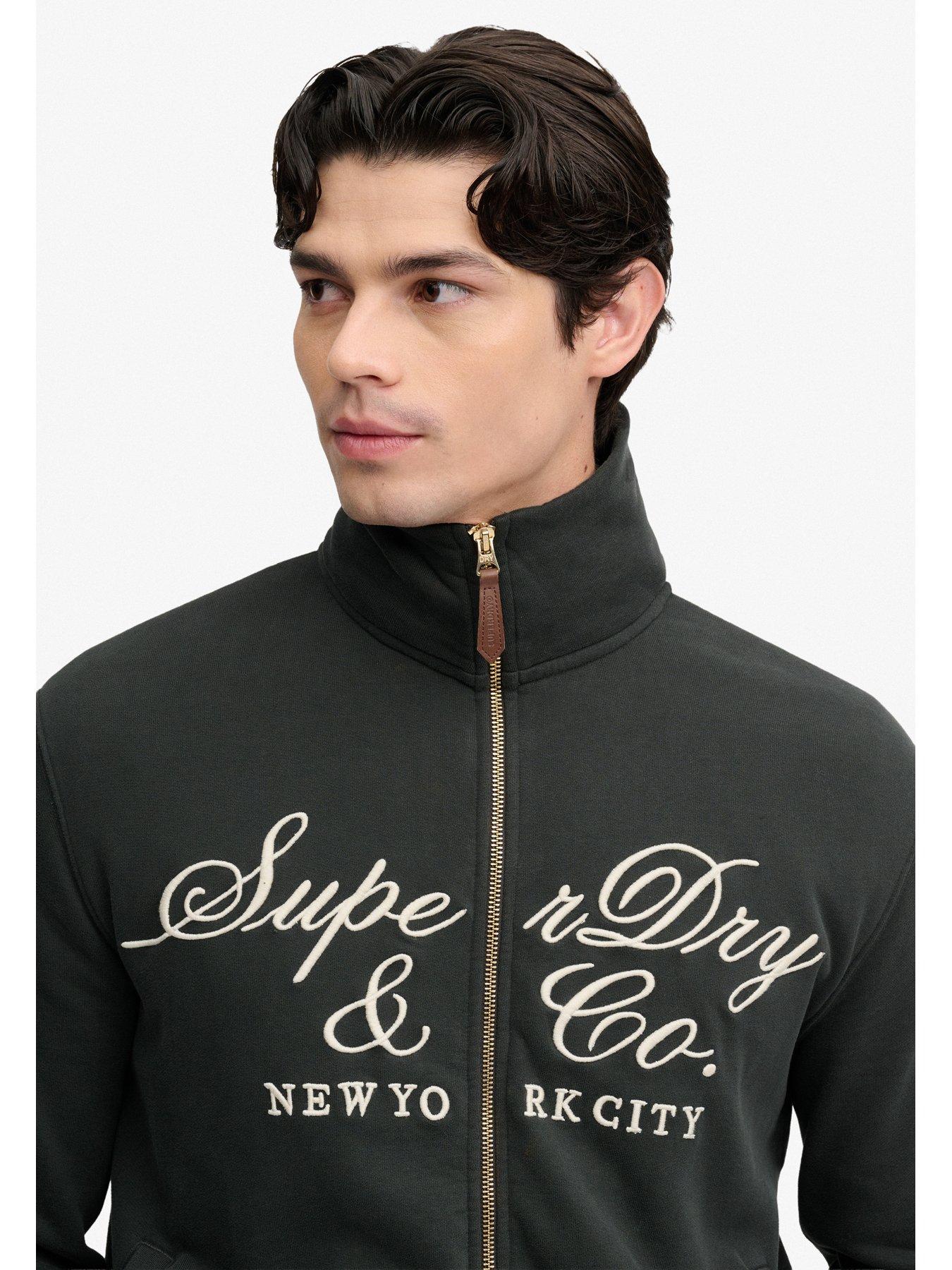 Image 4 of 6 of Superdry Mens Company Logo Script Zip-Through Track Top - Black