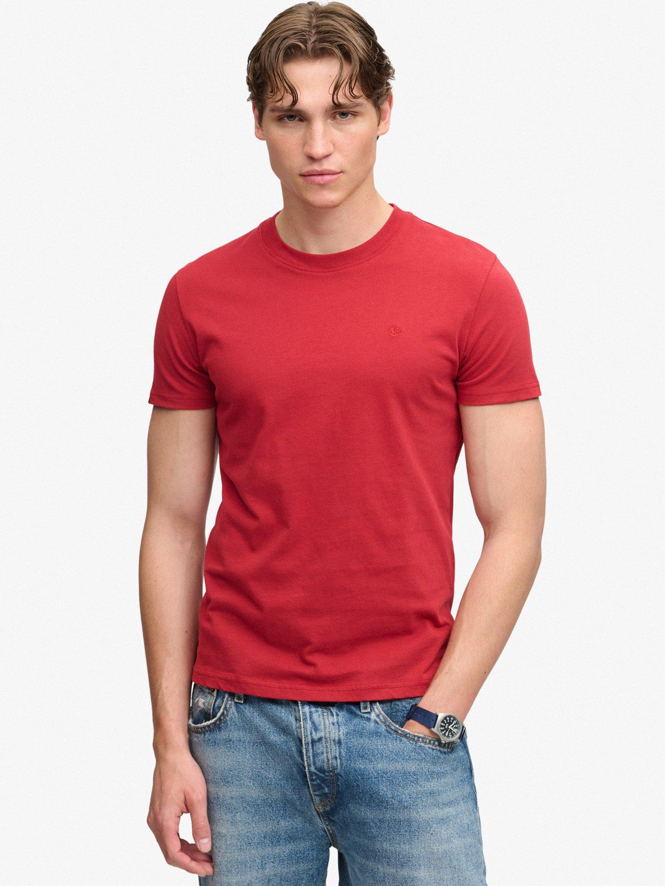 Image 1 of 6 of Superdry Mens Essential Embroidered Logo Crew Neck T-Shirt - Red