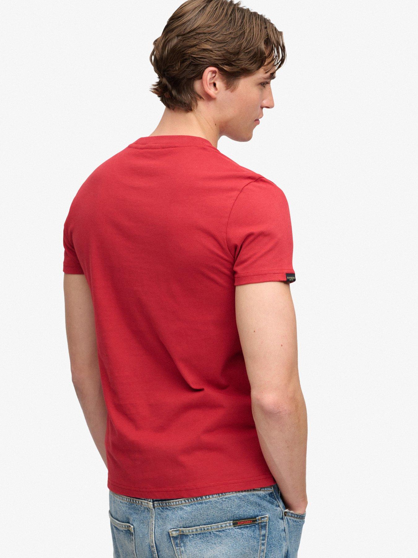 Image 2 of 6 of Superdry Mens Essential Embroidered Logo Crew Neck T-Shirt - Red