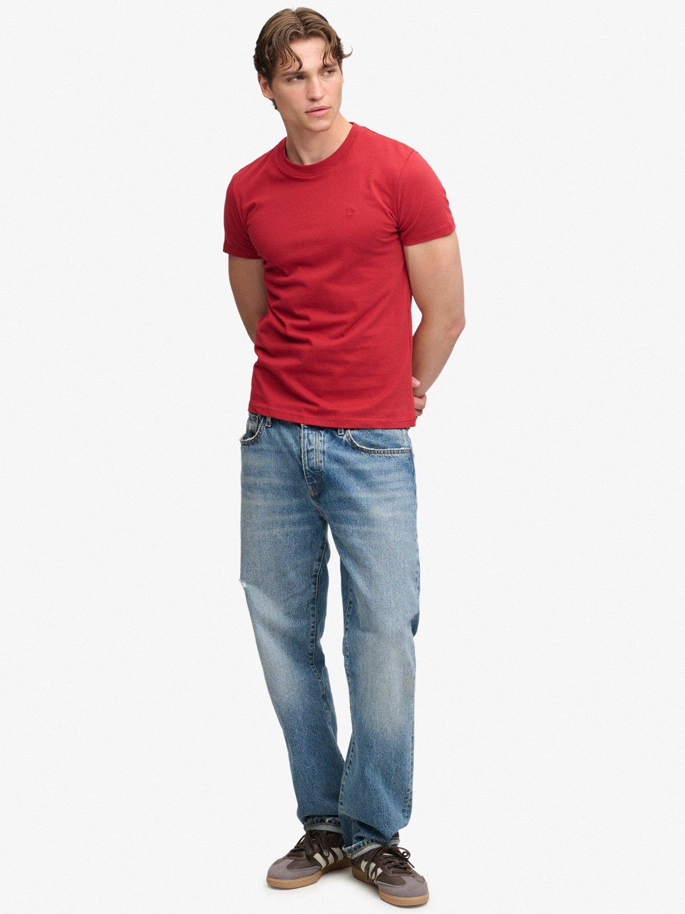 Image 3 of 6 of Superdry Mens Essential Embroidered Logo Crew Neck T-Shirt - Red