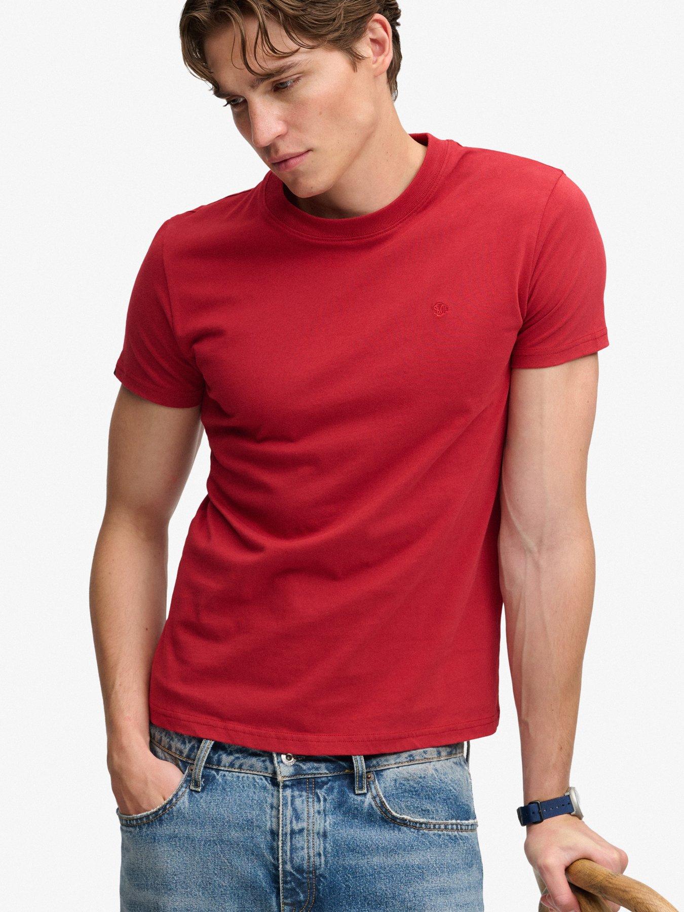 Image 4 of 6 of Superdry Mens Essential Embroidered Logo Crew Neck T-Shirt - Red