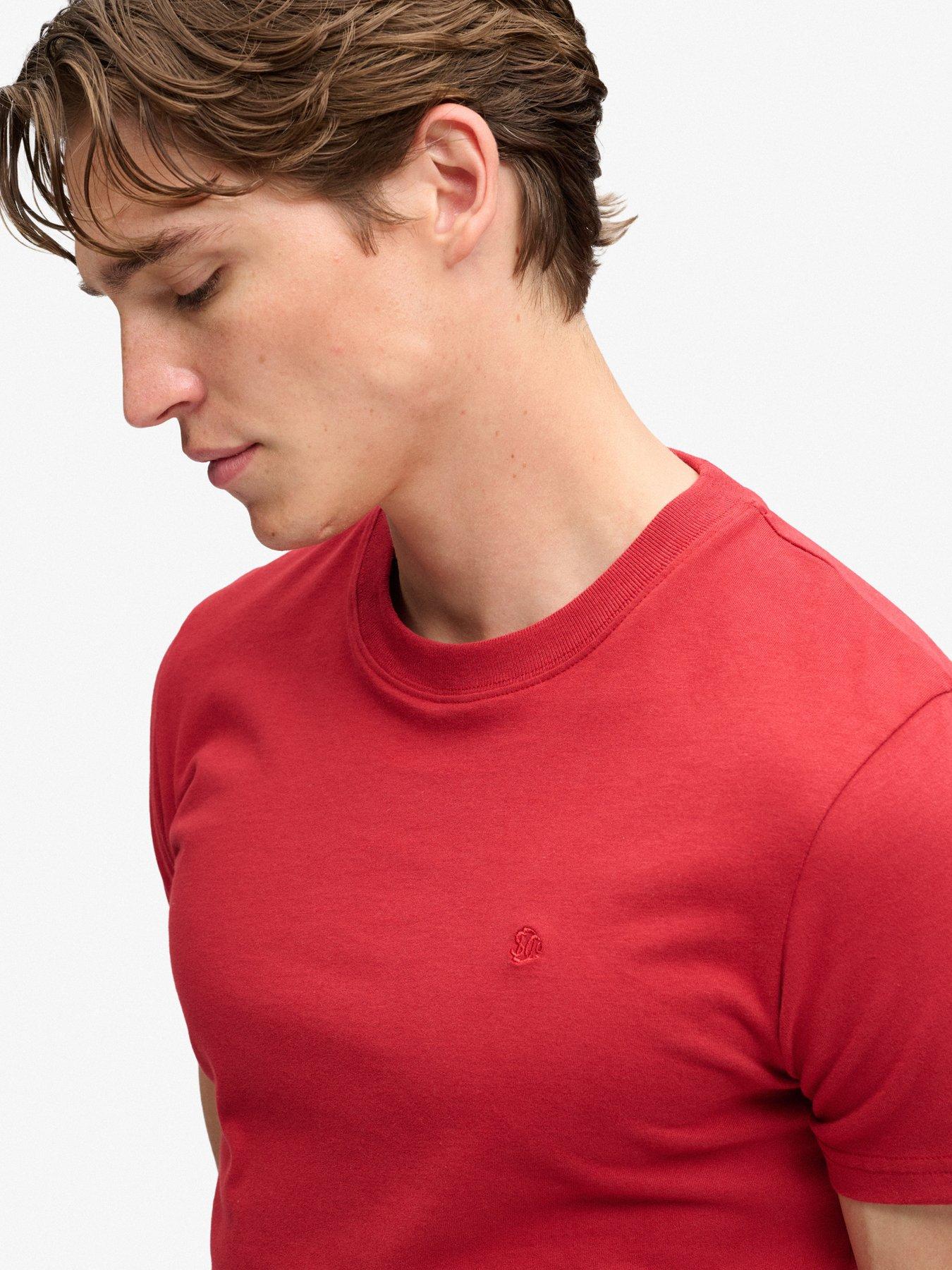 Image 5 of 6 of Superdry Mens Essential Embroidered Logo Crew Neck T-Shirt - Red