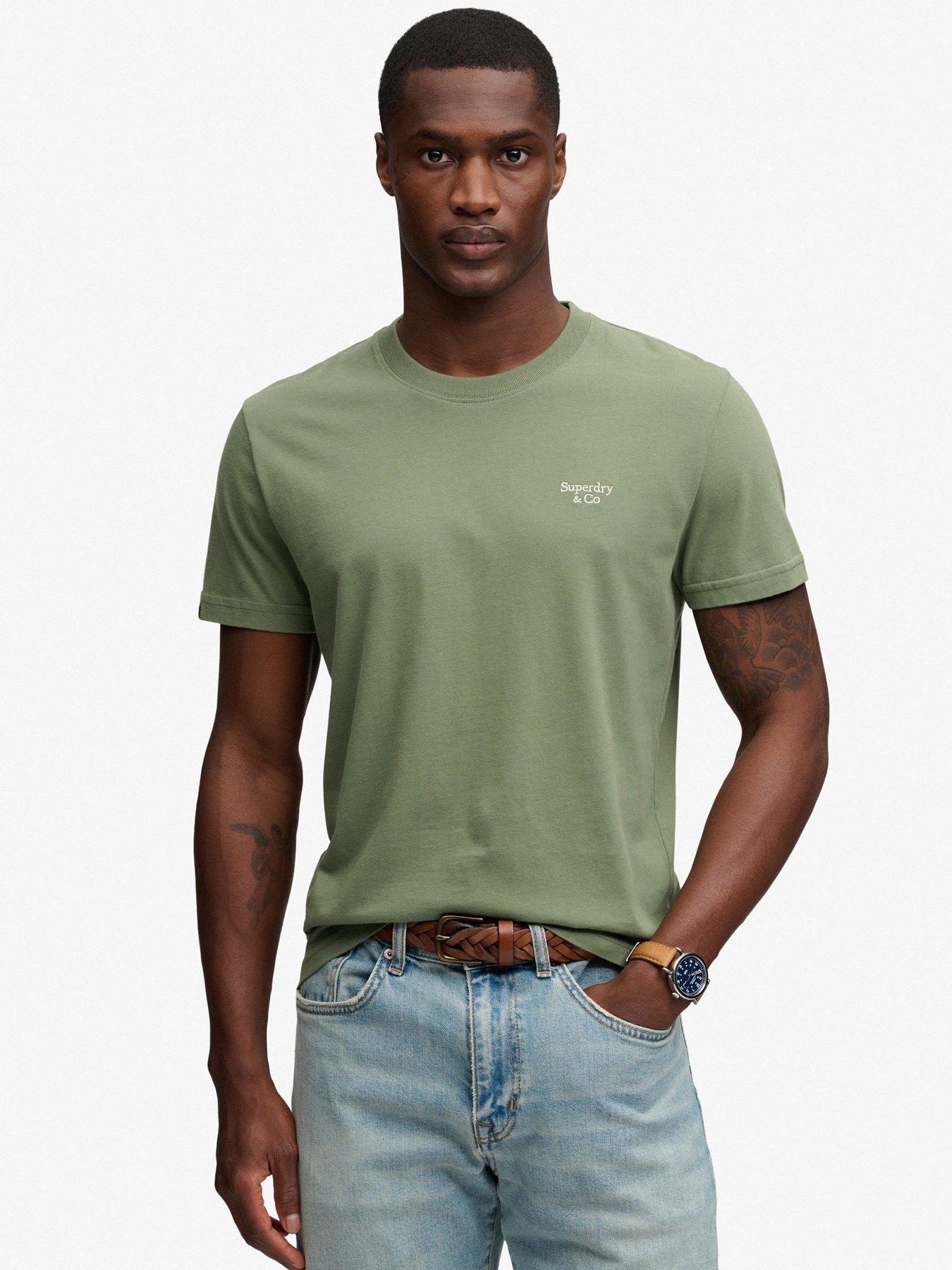 Image 1 of 6 of Superdry Mens Essential Serif Logo Emb Slim Fit T-Shirt - Khaki