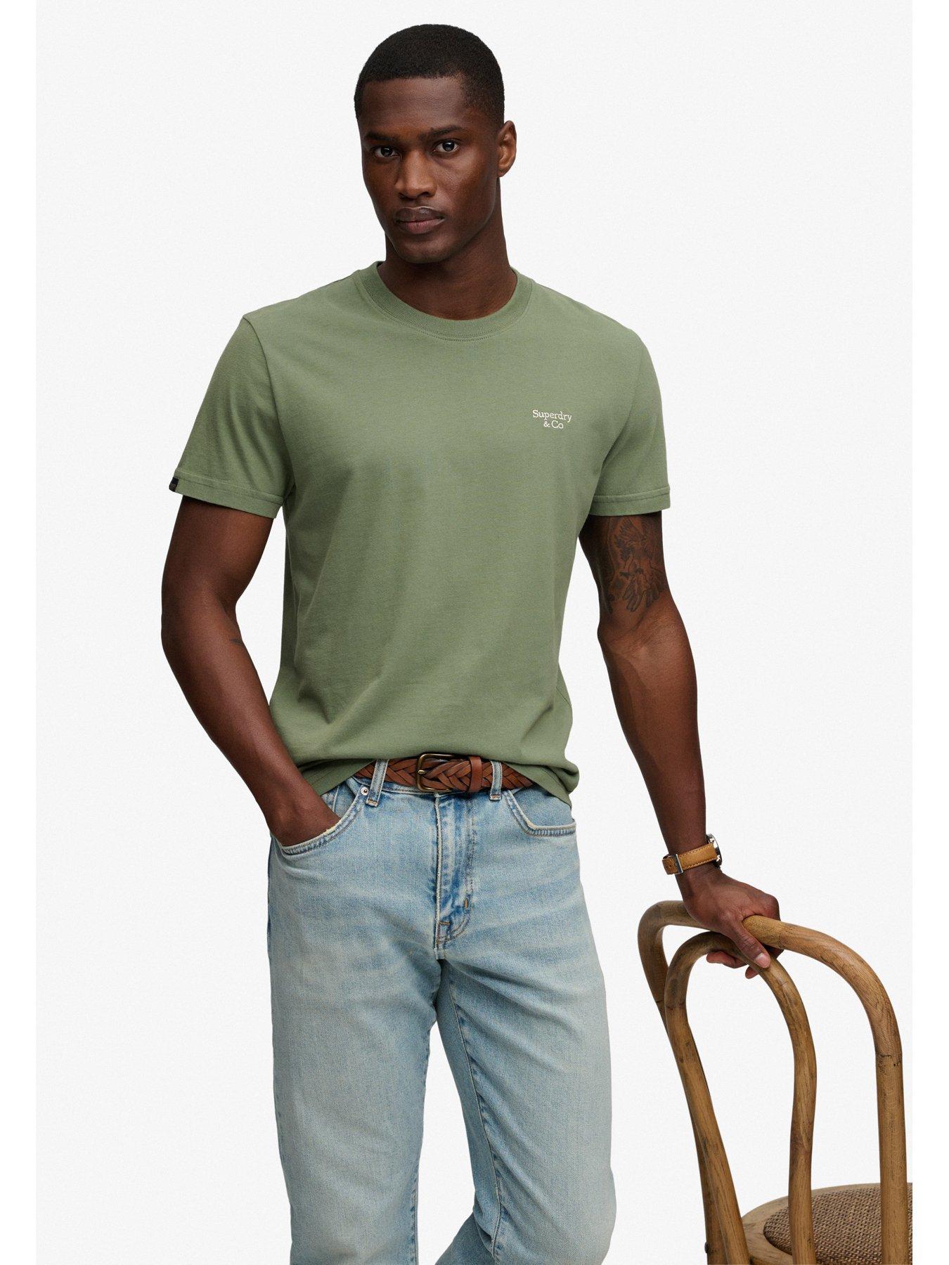 Image 4 of 6 of Superdry Mens Essential Serif Logo Emb Slim Fit T-Shirt - Khaki