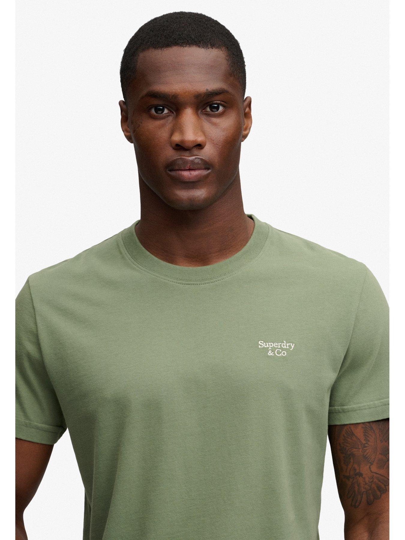 Image 5 of 6 of Superdry Mens Essential Serif Logo Emb Slim Fit T-Shirt - Khaki