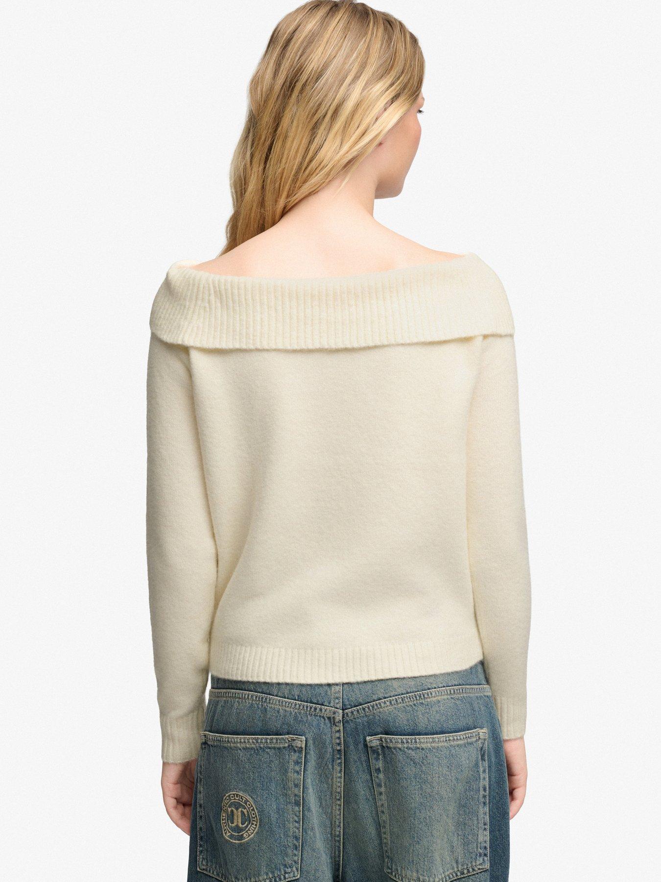 Image 2 of 6 of Superdry Womens Bardot Ribbed Collar Stretch Jumper - Off White