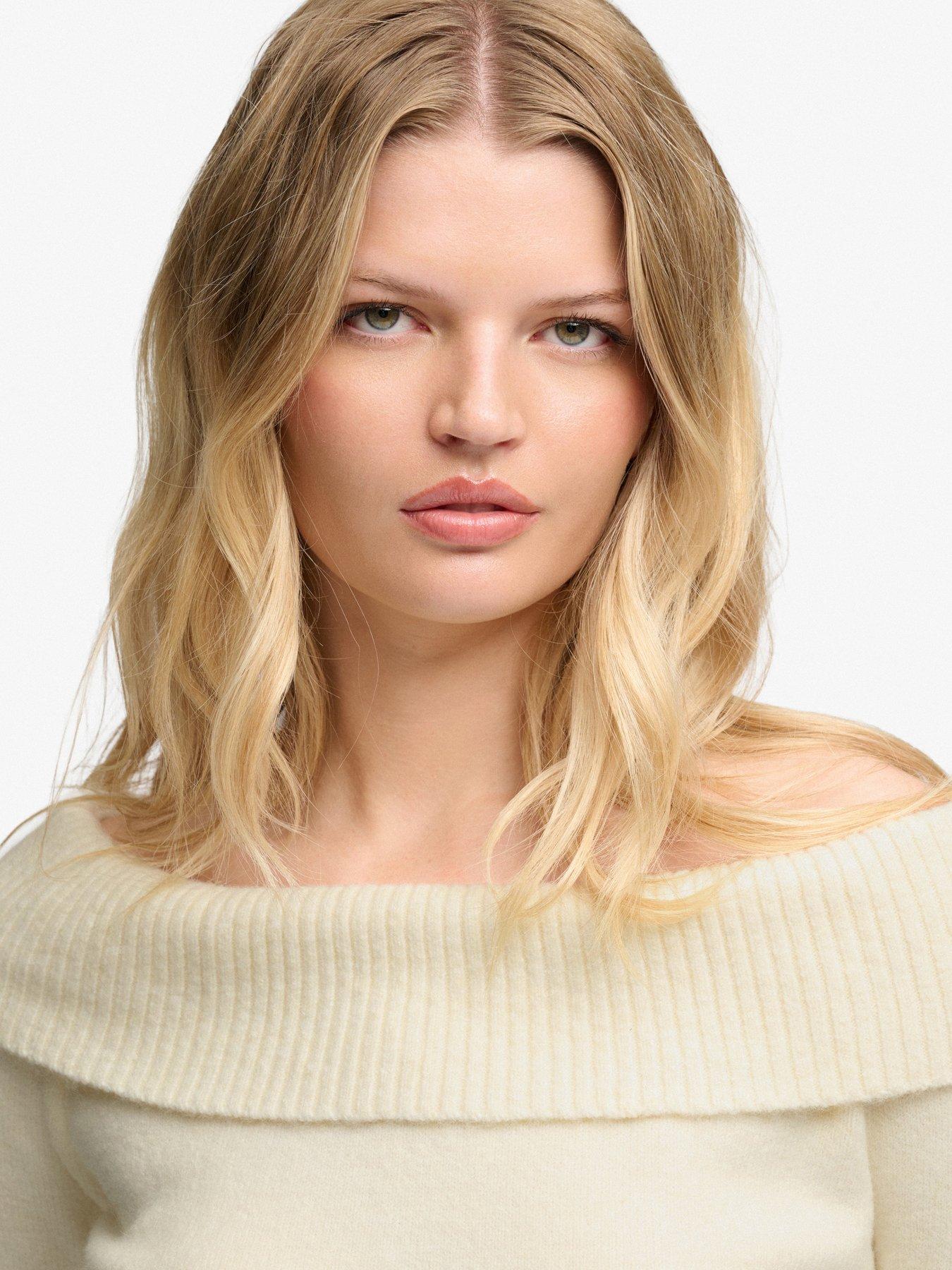 Image 5 of 6 of Superdry Womens Bardot Ribbed Collar Stretch Jumper - Off White