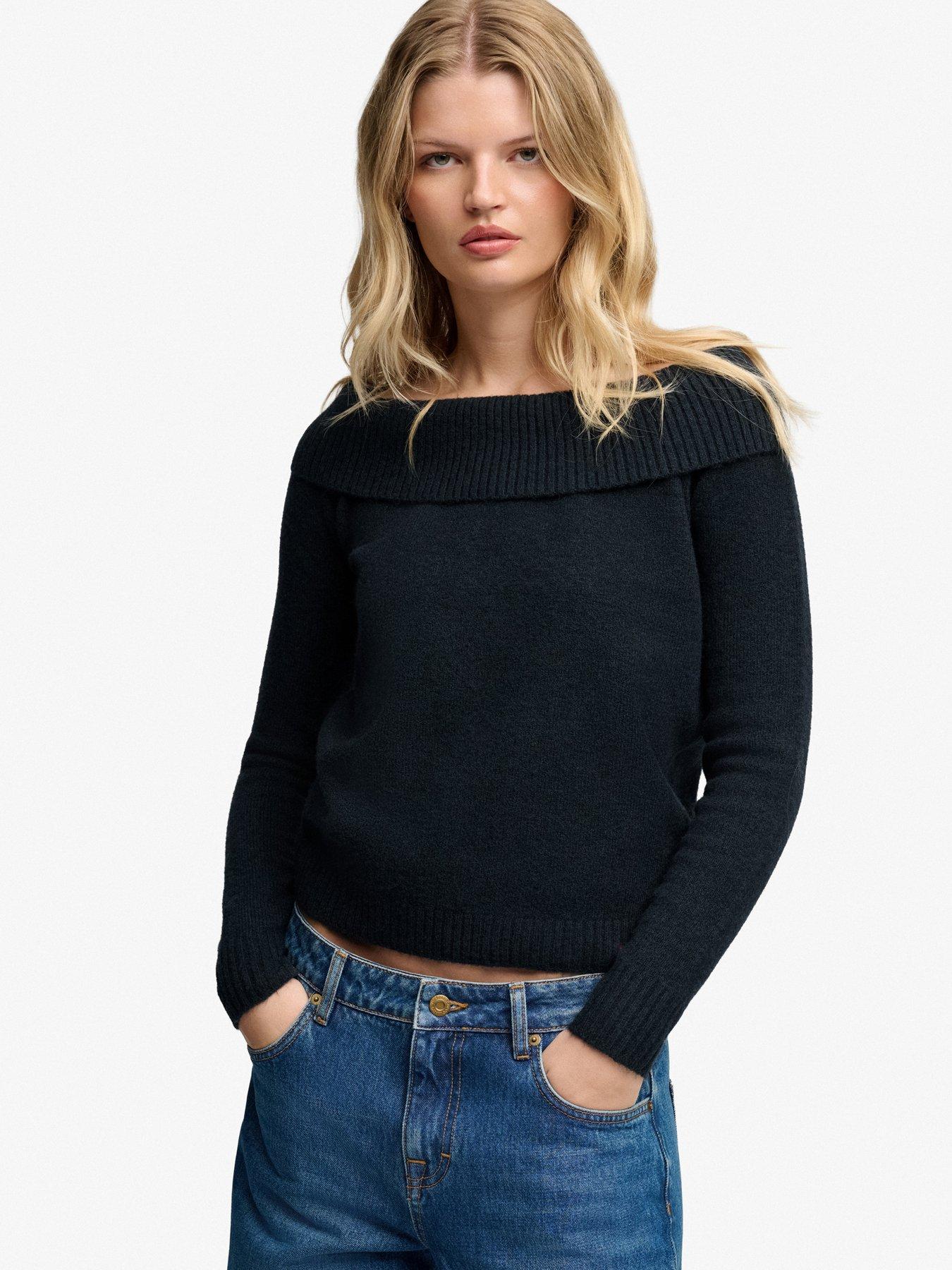 Image 1 of 6 of Superdry Womens Bardot Slim Fit Wool Blend Jumper - Navy
