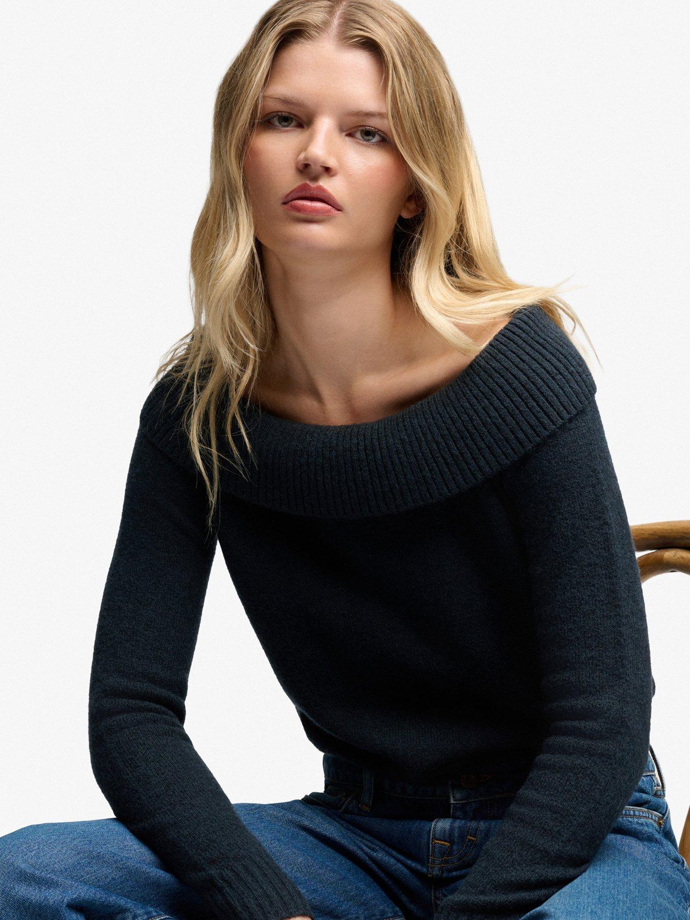 Image 4 of 6 of Superdry Womens Bardot Slim Fit Wool Blend Jumper - Navy