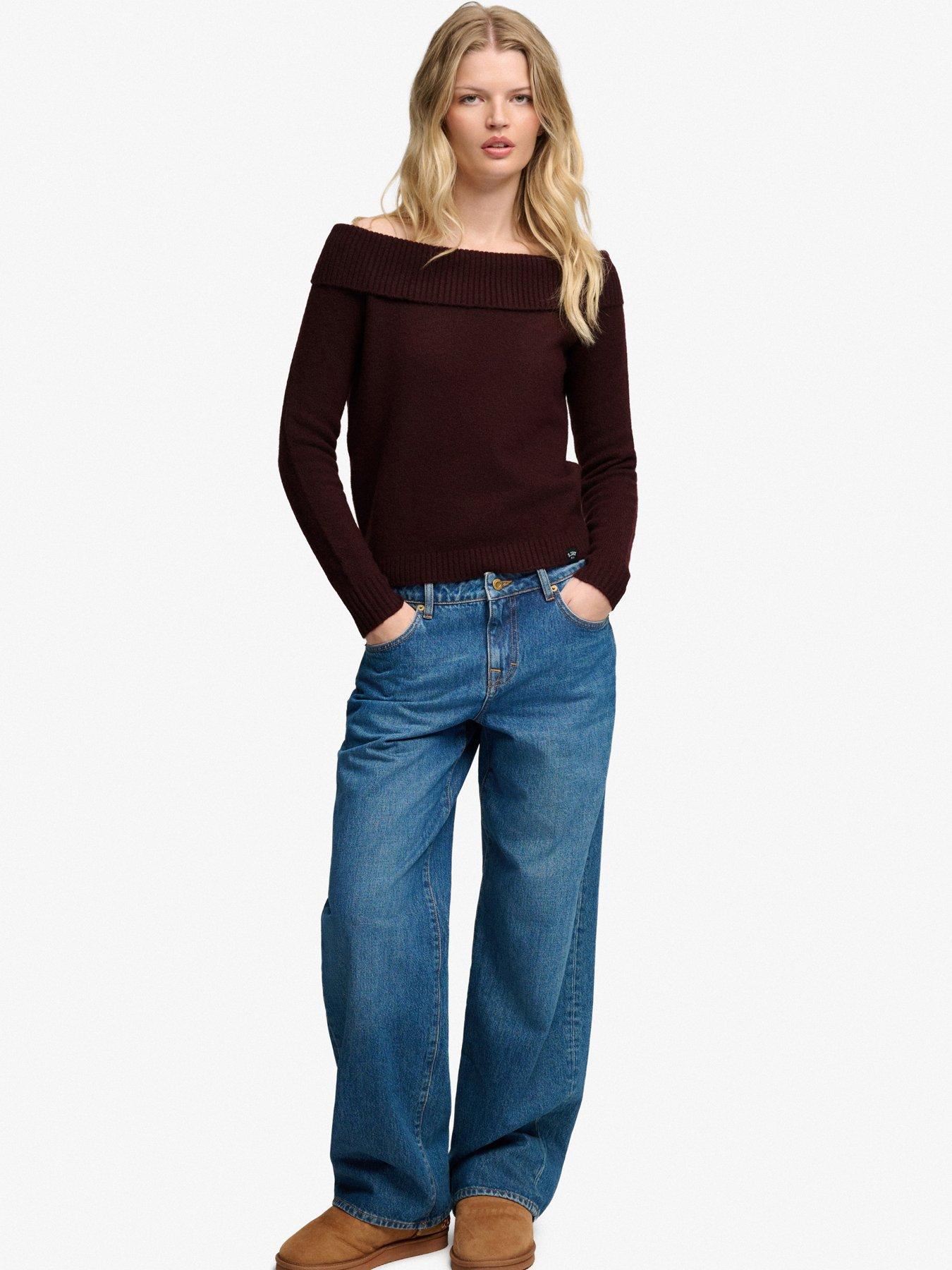 Image 3 of 6 of Superdry Womens Bardot Slim Fit Knitted Jumper - Red