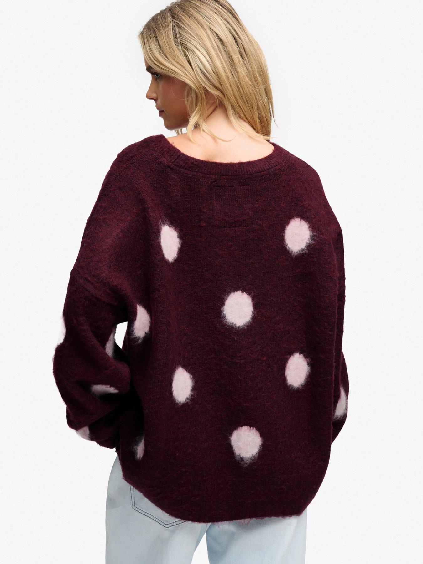 Image 2 of 6 of Superdry Womens Brushed Polka Dot Relaxed Fit Jumper - Red