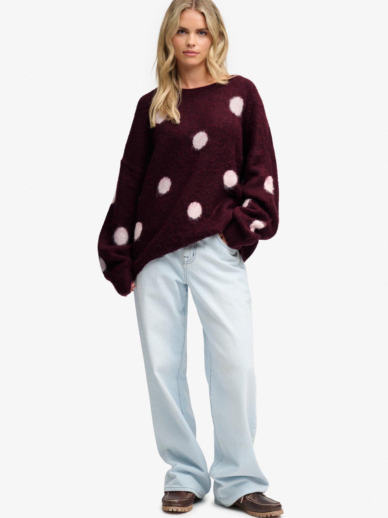 Image 3 of 6 of Superdry Womens Brushed Polka Dot Relaxed Fit Jumper - Red