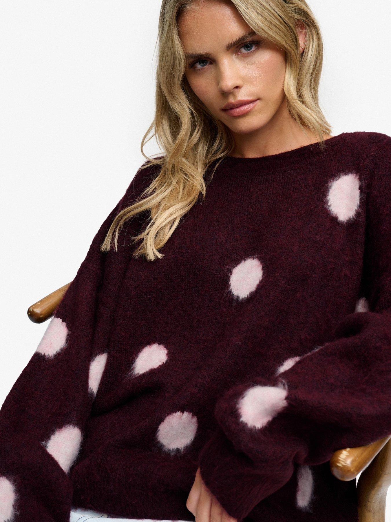 Image 4 of 6 of Superdry Womens Brushed Polka Dot Relaxed Fit Jumper - Red