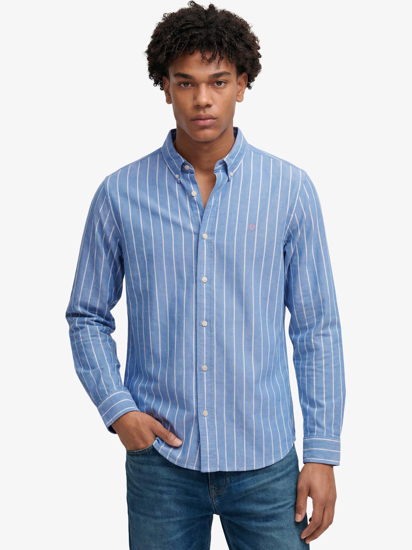 Image 1 of 6 of Superdry Mens Preppy Oxford Relaxed Fit Long Sleeve Shirt - Blue