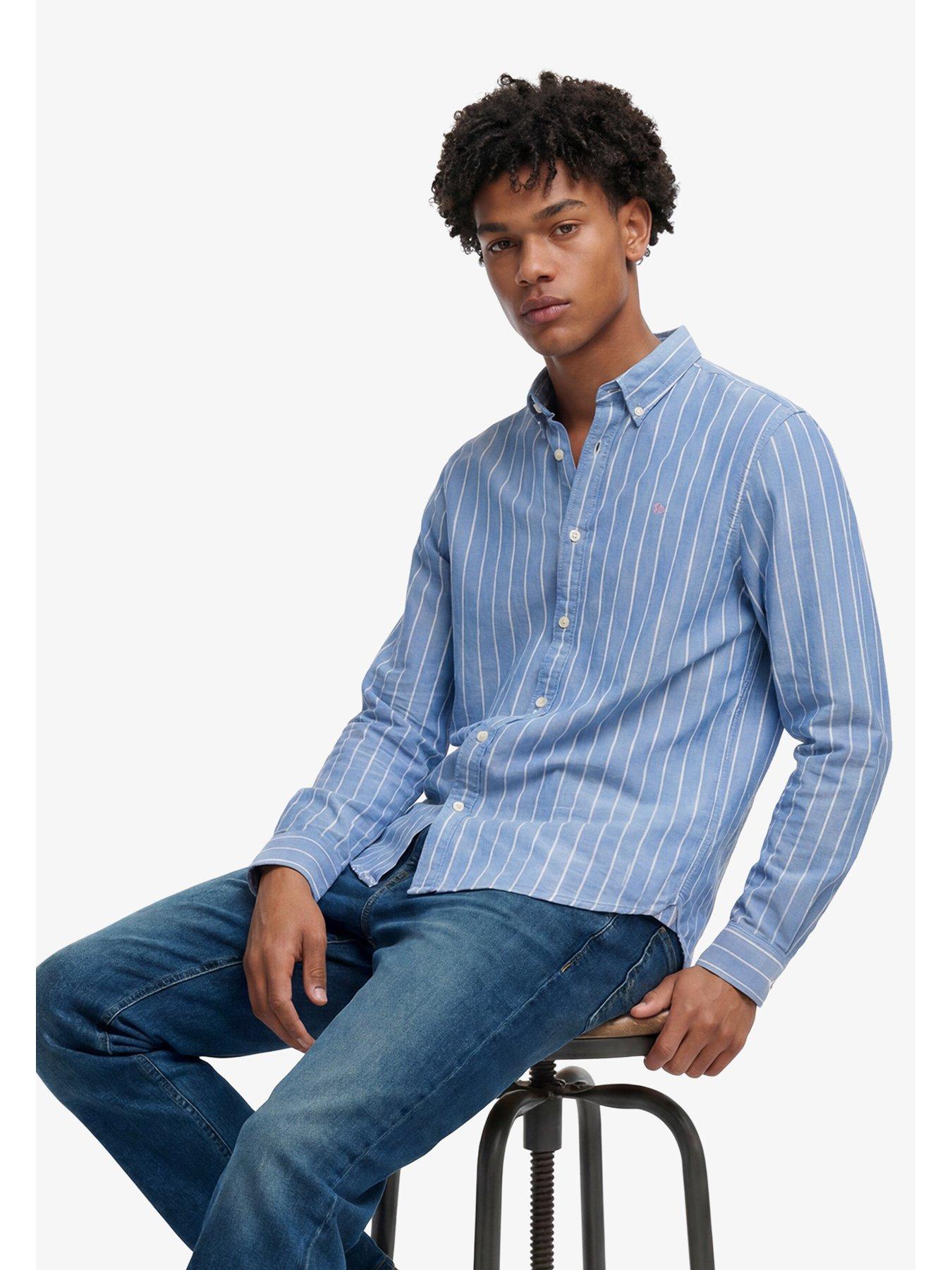 Image 4 of 6 of Superdry Mens Preppy Oxford Relaxed Fit Long Sleeve Shirt - Blue
