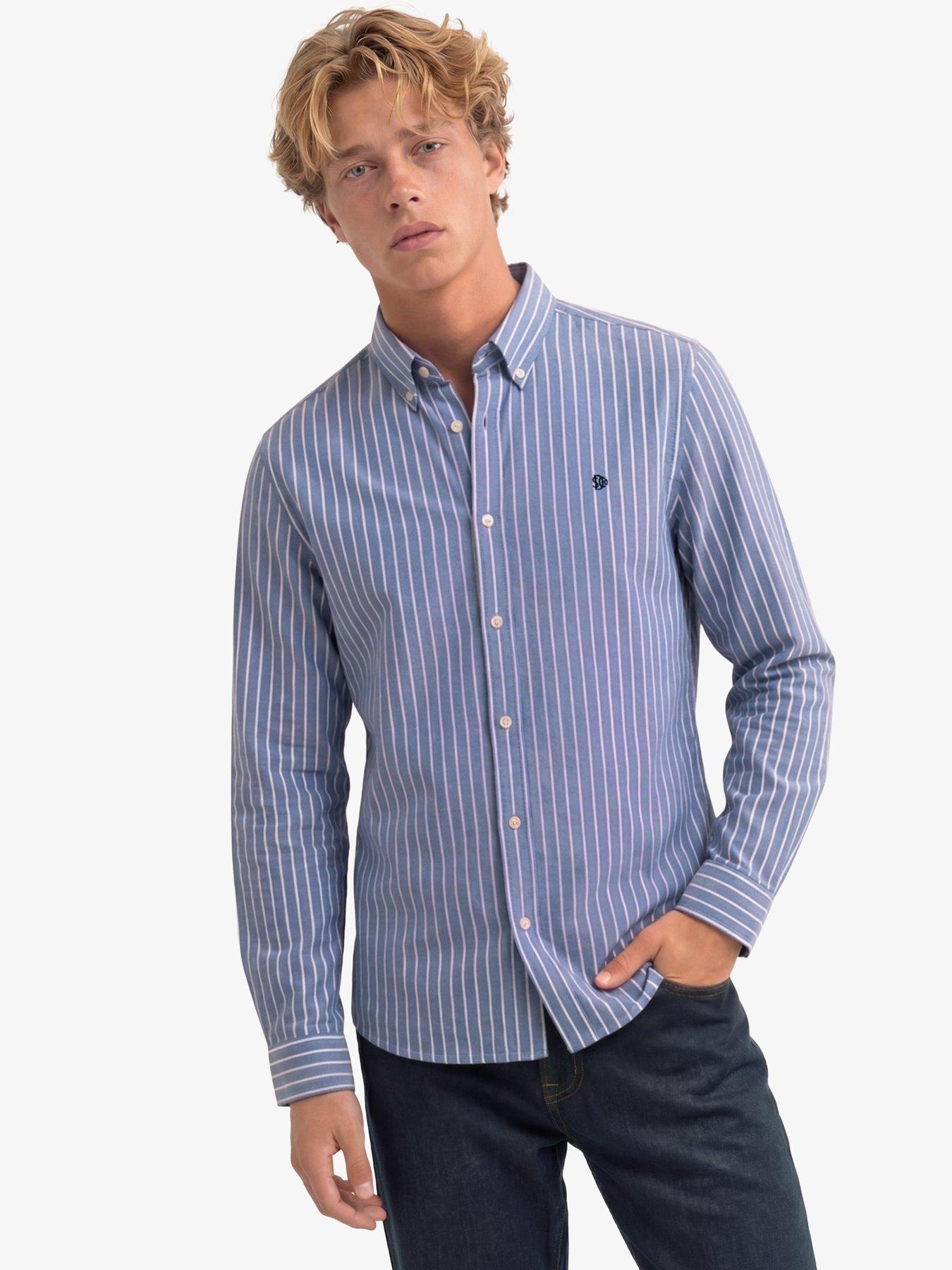 Image 1 of 6 of Superdry Mens Preppy Oxford Relaxed Fit Long Sleeve Striped Shirt - Navy