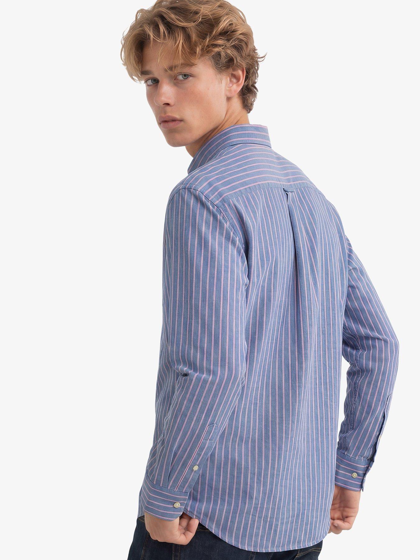 Image 2 of 6 of Superdry Mens Preppy Oxford Relaxed Fit Long Sleeve Striped Shirt - Navy