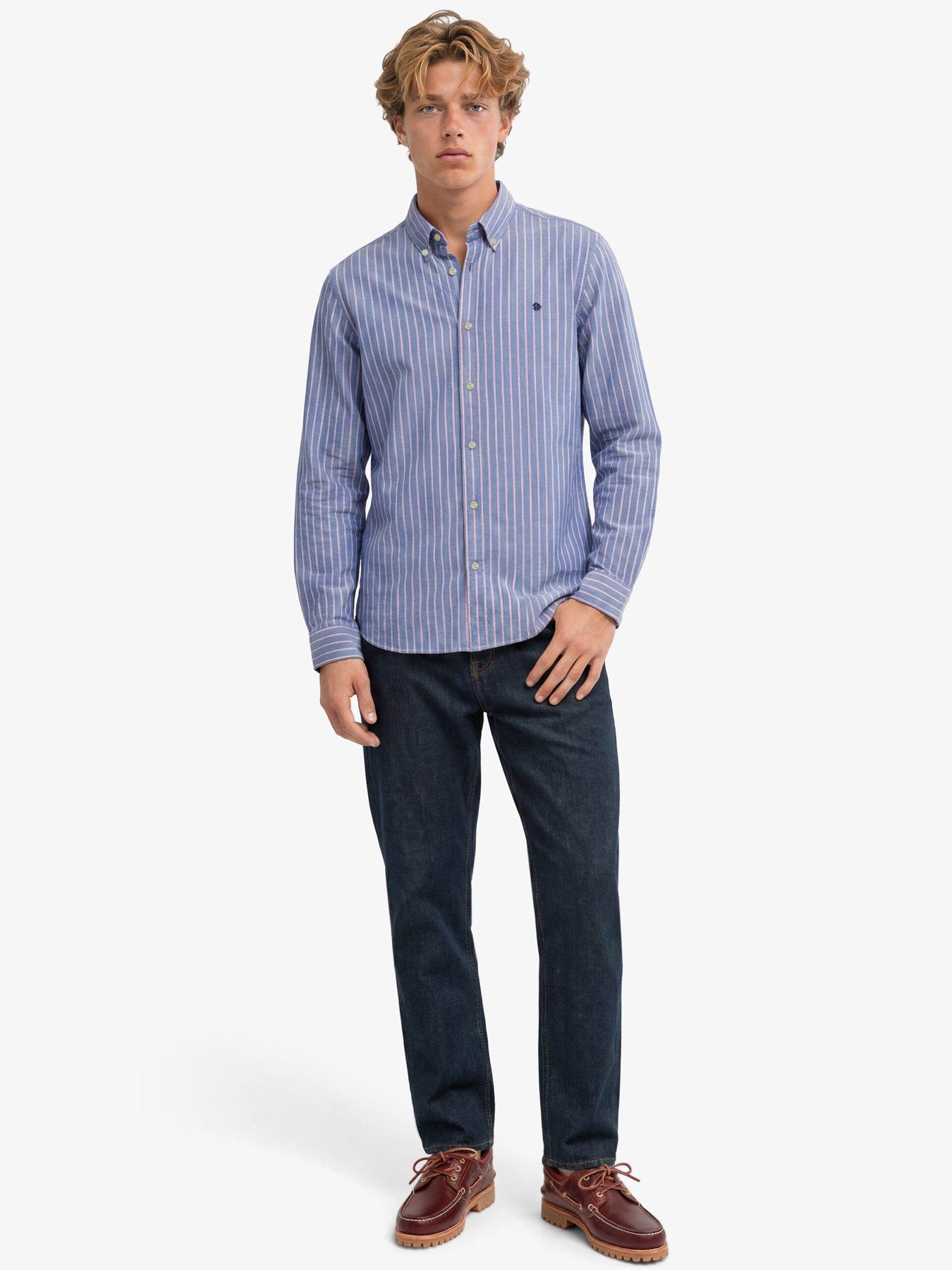 Image 3 of 6 of Superdry Mens Preppy Oxford Relaxed Fit Long Sleeve Striped Shirt - Navy
