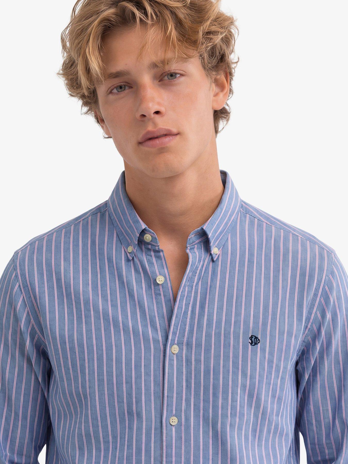 Image 4 of 6 of Superdry Mens Preppy Oxford Relaxed Fit Long Sleeve Striped Shirt - Navy