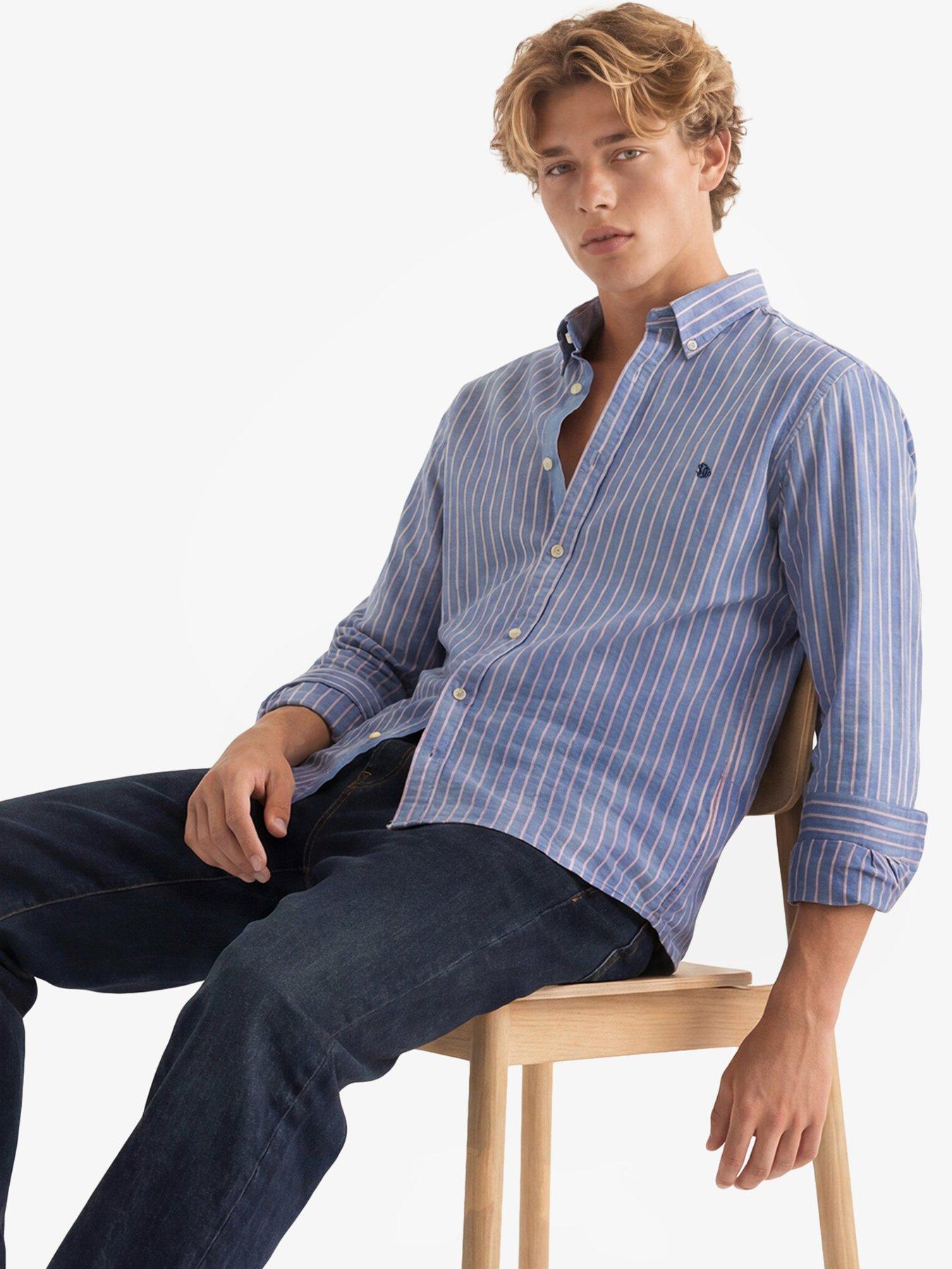 Image 5 of 6 of Superdry Mens Preppy Oxford Relaxed Fit Long Sleeve Striped Shirt - Navy