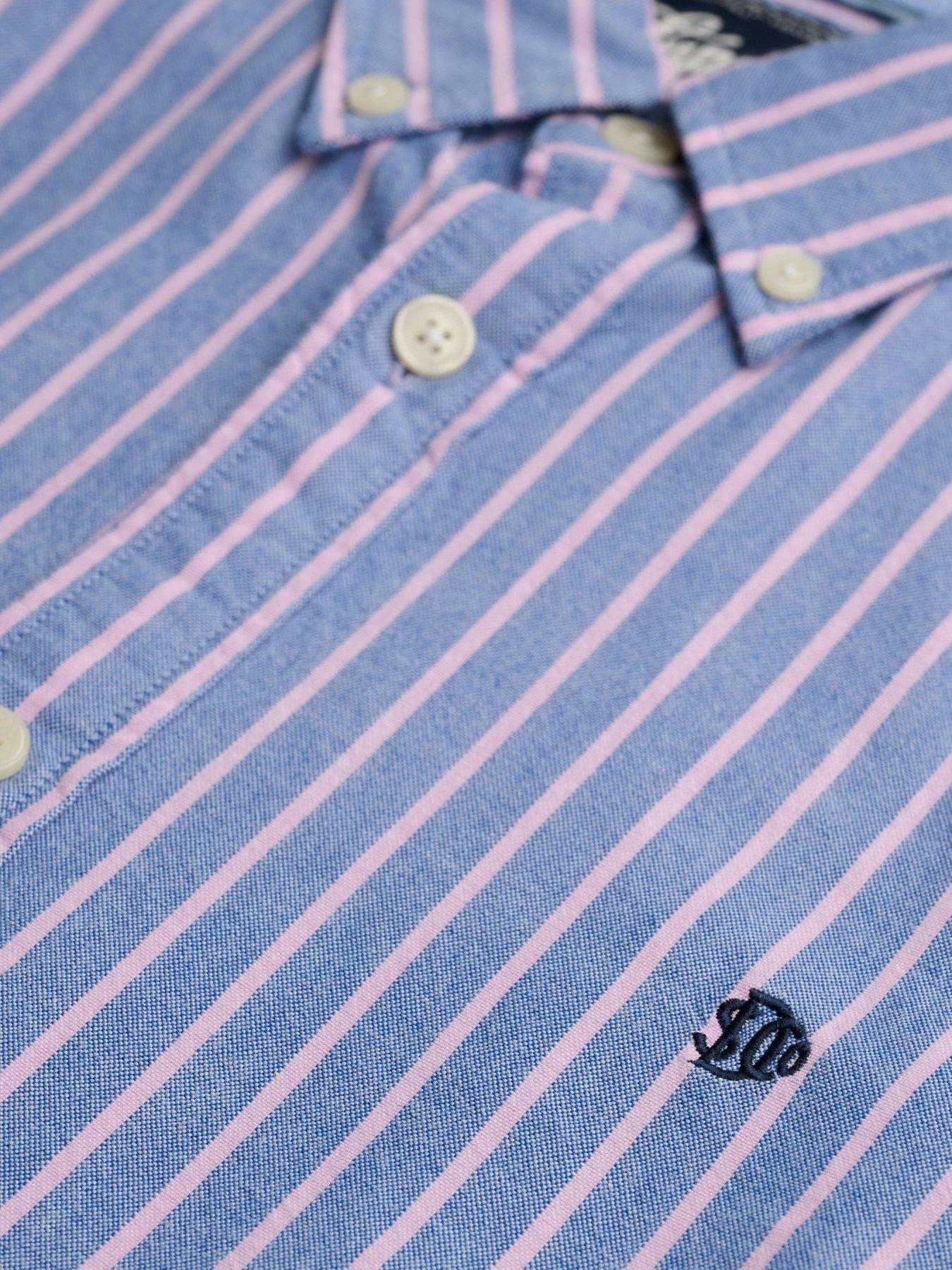 Image 6 of 6 of Superdry Mens Preppy Oxford Relaxed Fit Long Sleeve Striped Shirt - Navy
