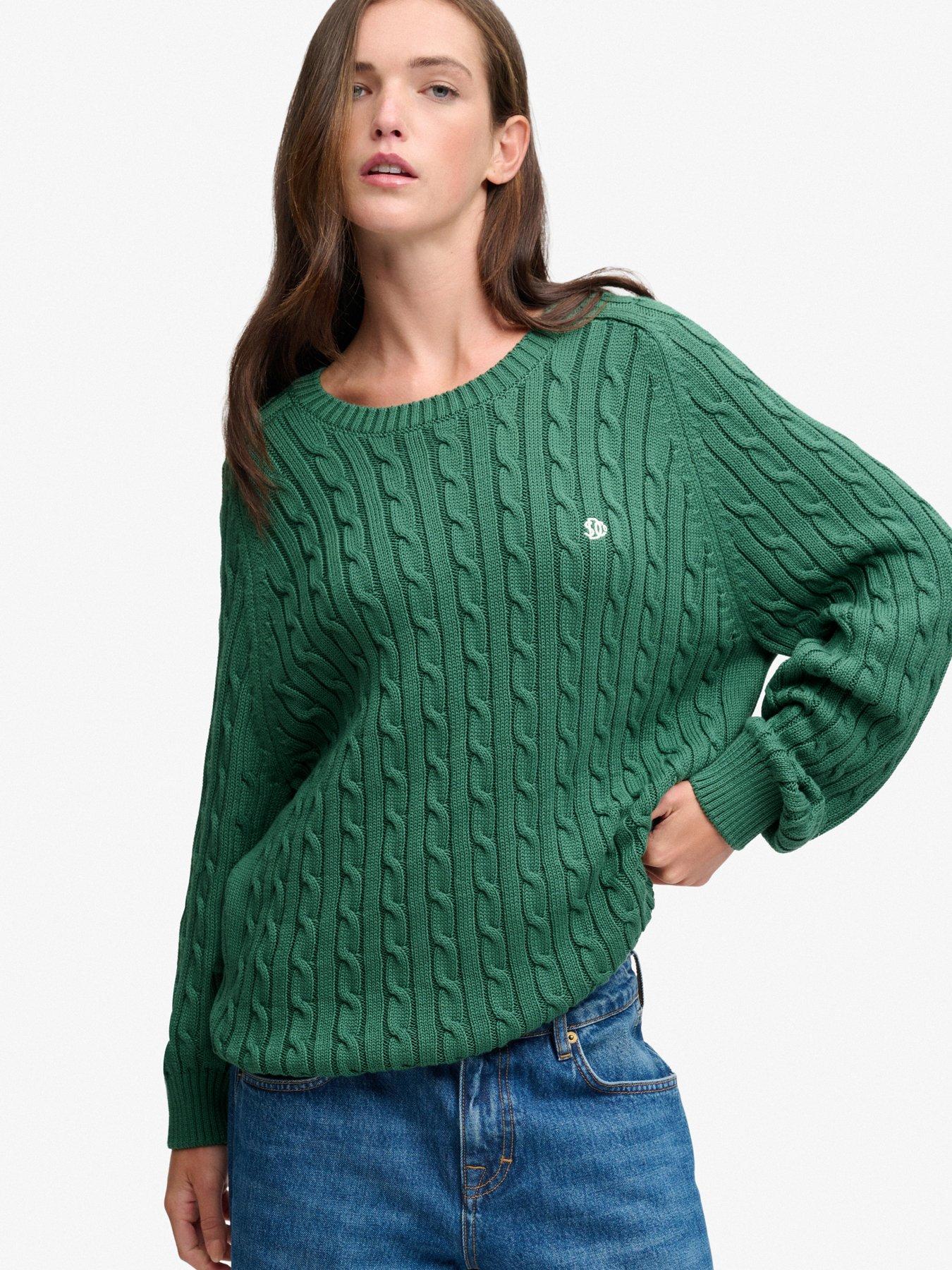 Image 1 of 6 of Superdry Womens Slouchy Cable Jumper - Green