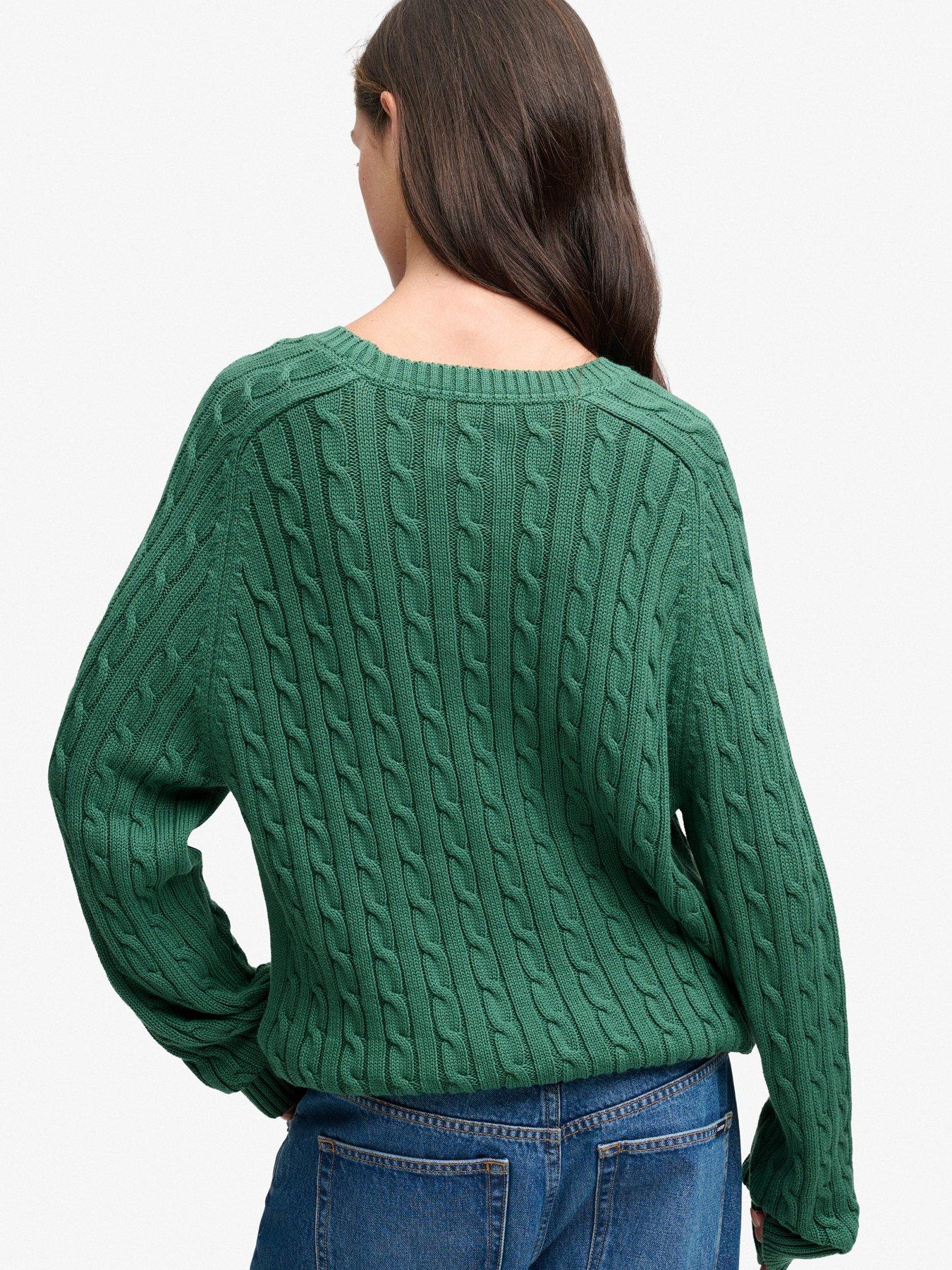 Image 2 of 6 of Superdry Womens Slouchy Cable Jumper - Green