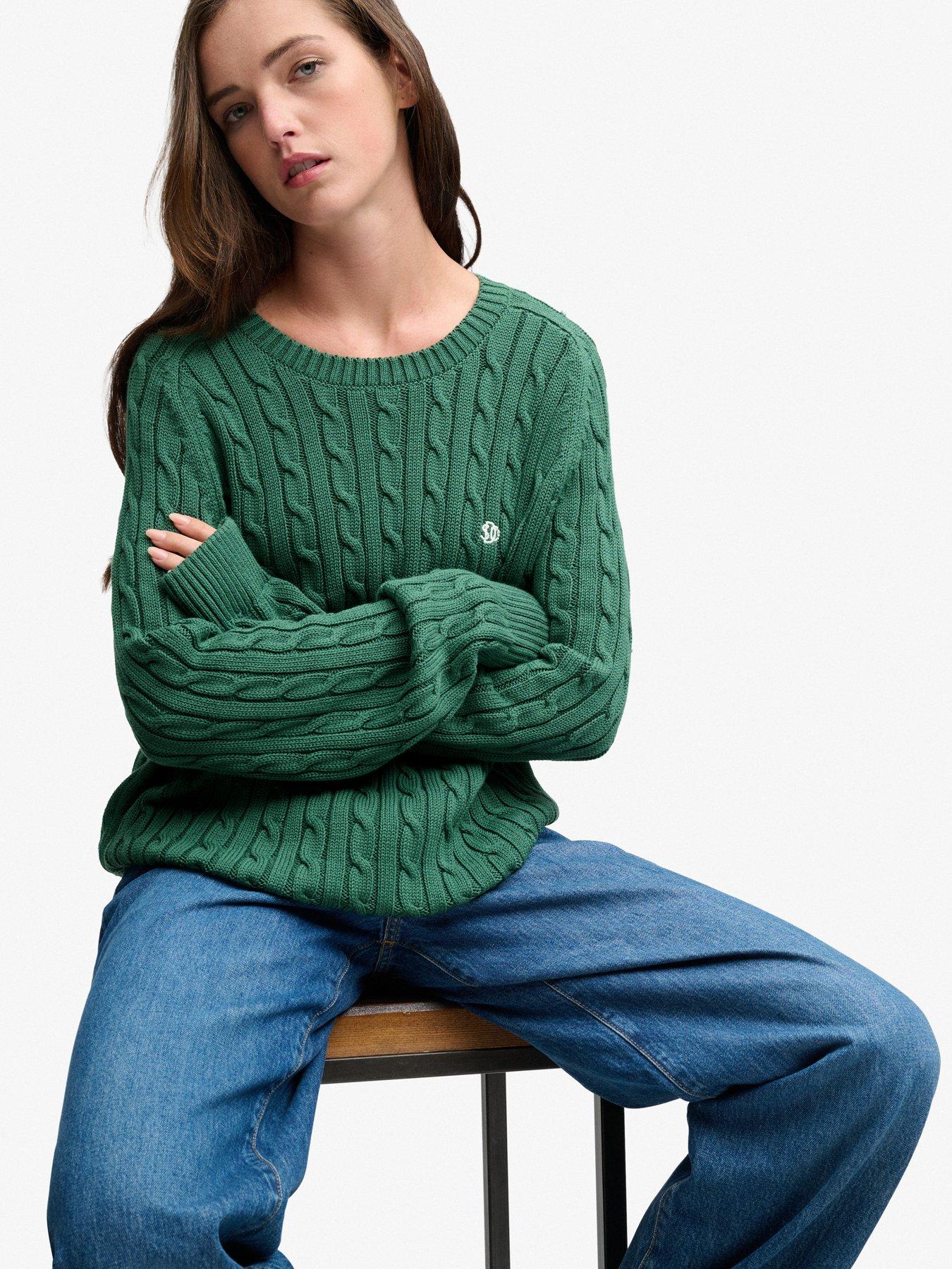 Image 4 of 6 of Superdry Womens Slouchy Cable Jumper - Green