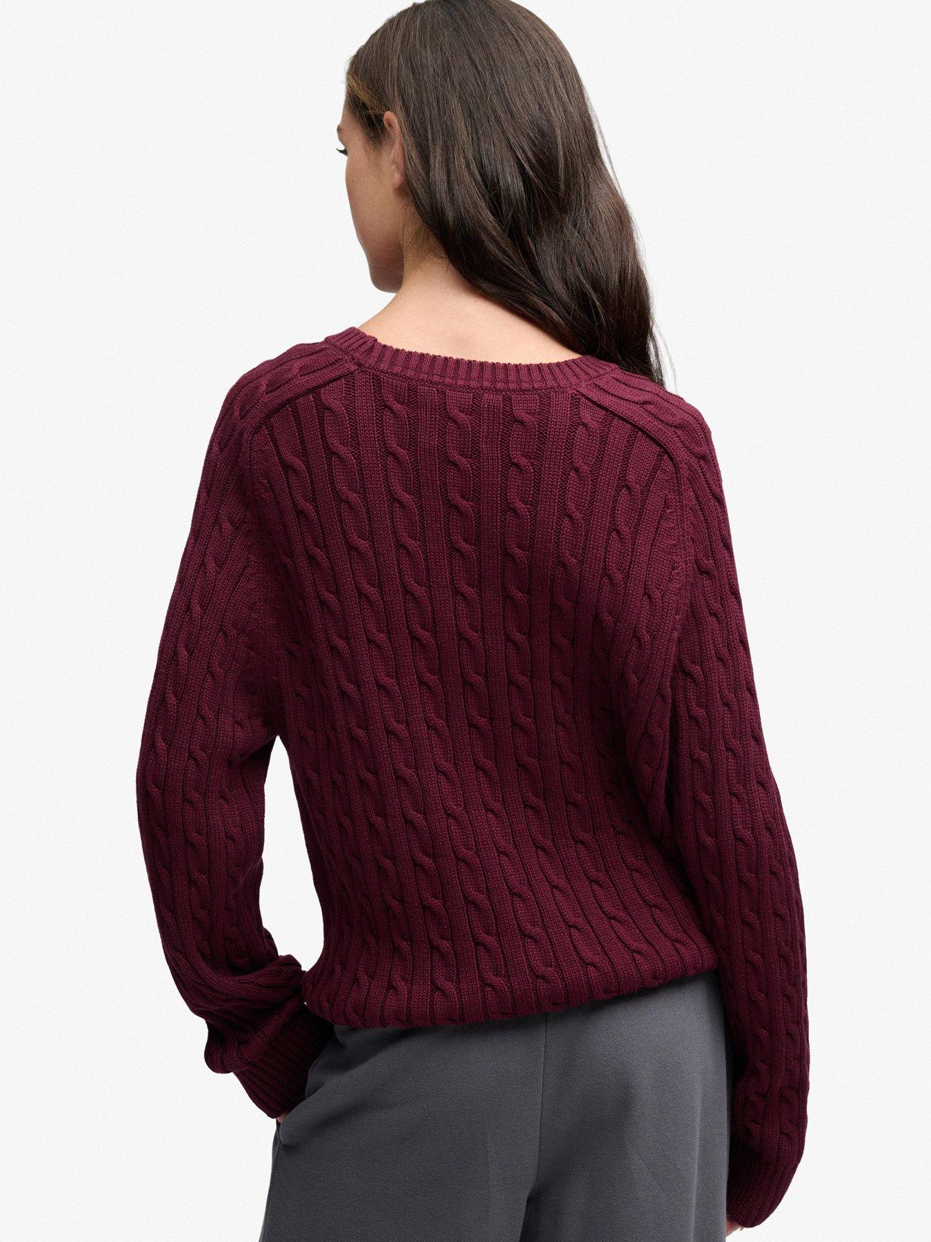 Image 2 of 7 of Superdry Womens Slouchy Cable Knit Crew Neck Jumper - Red