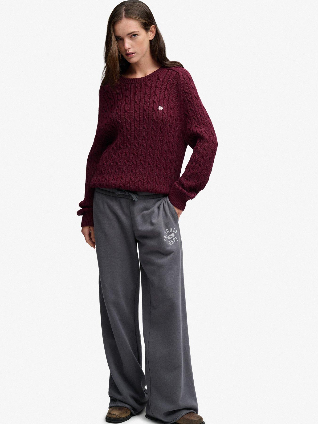 Image 3 of 7 of Superdry Womens Slouchy Cable Knit Crew Neck Jumper - Red