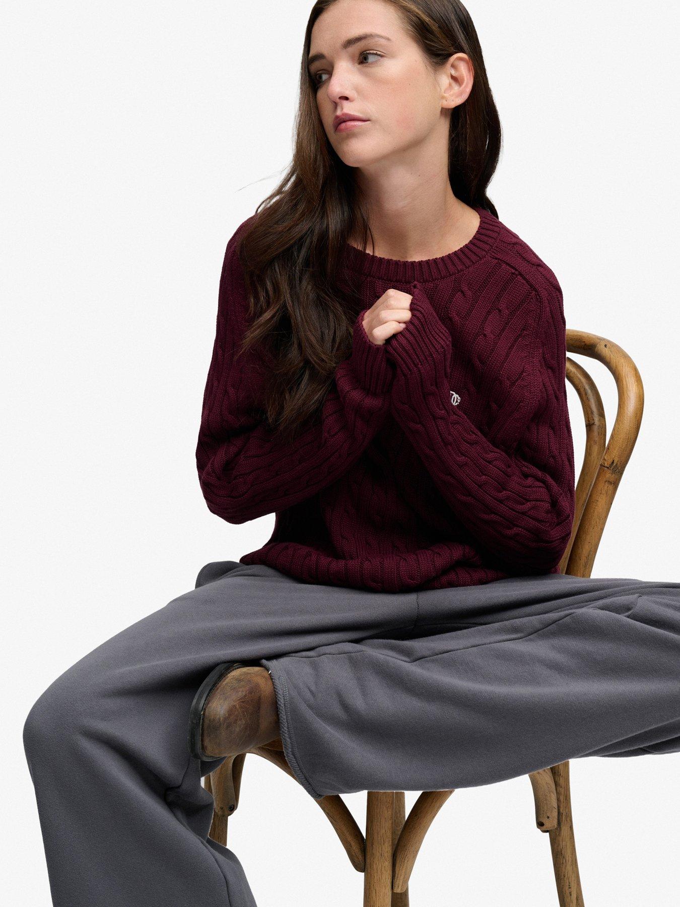 Image 4 of 7 of Superdry Womens Slouchy Cable Knit Crew Neck Jumper - Red