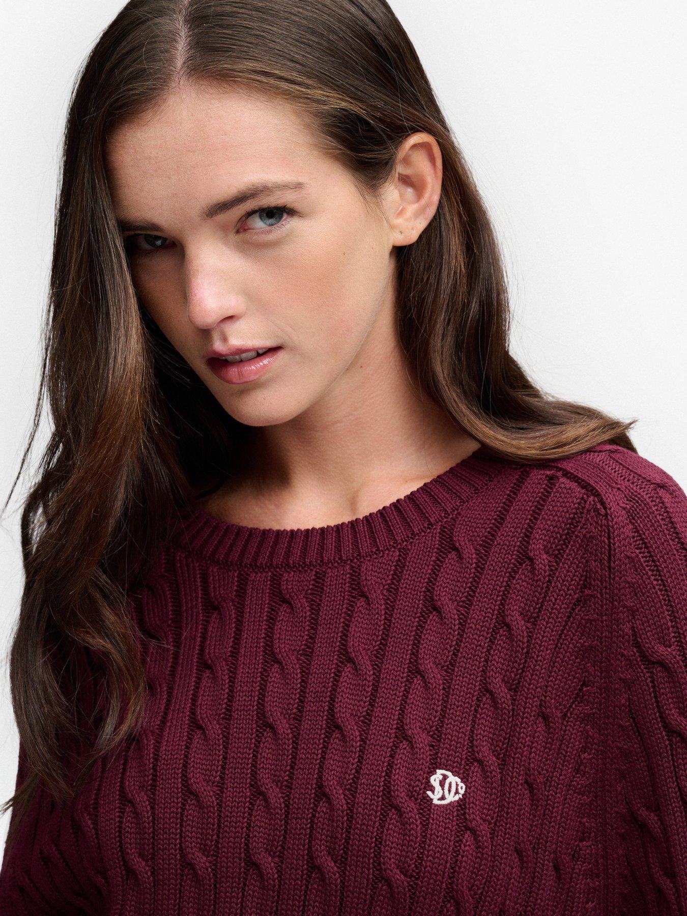 Image 5 of 7 of Superdry Womens Slouchy Cable Knit Crew Neck Jumper - Red