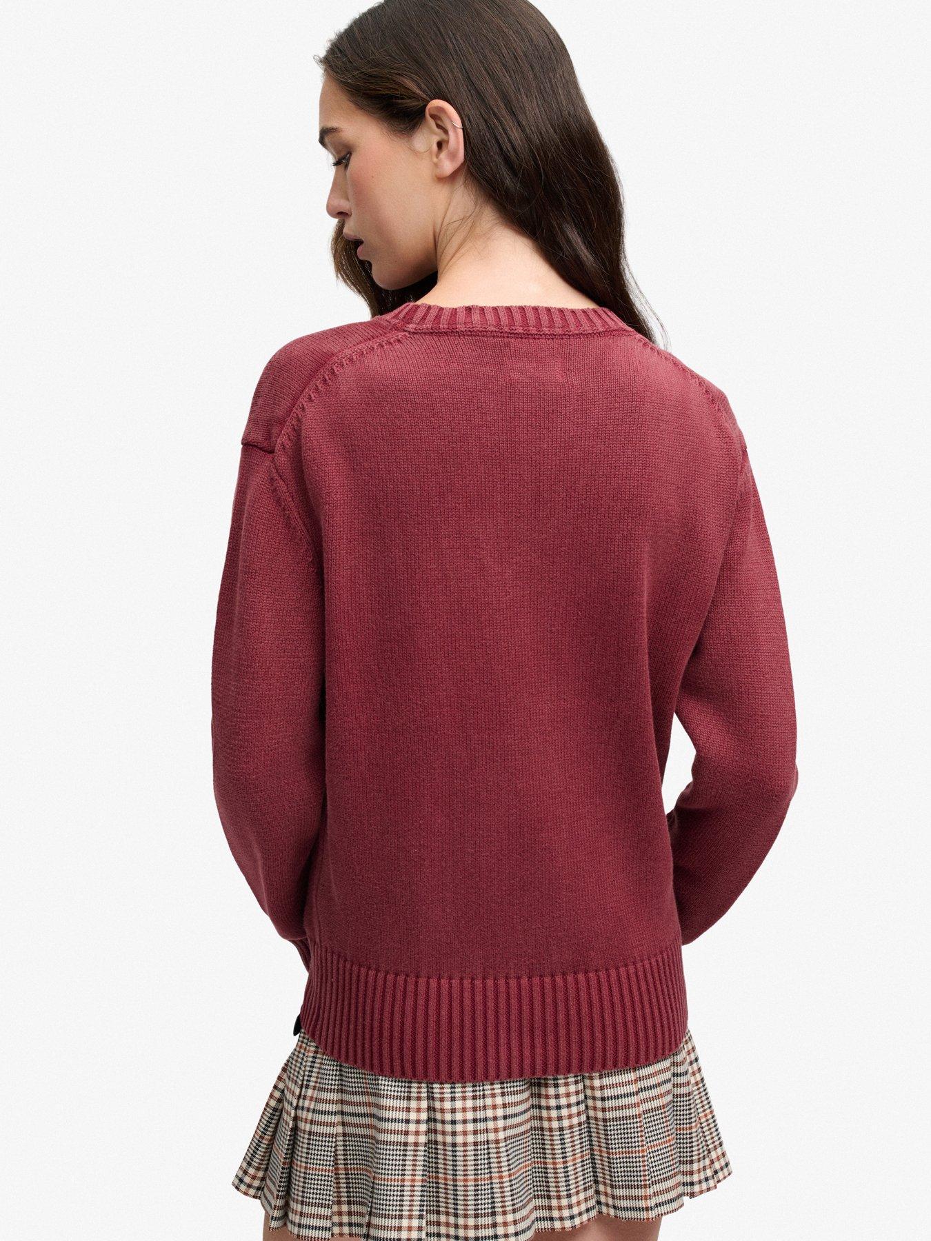 Image 2 of 6 of Superdry Womens Classic Knitted Washed Relaxed Fit Crew Jumper - Red