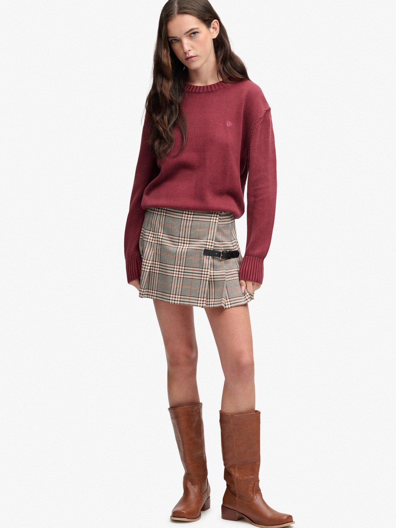 Image 3 of 6 of Superdry Womens Classic Knitted Washed Relaxed Fit Crew Jumper - Red