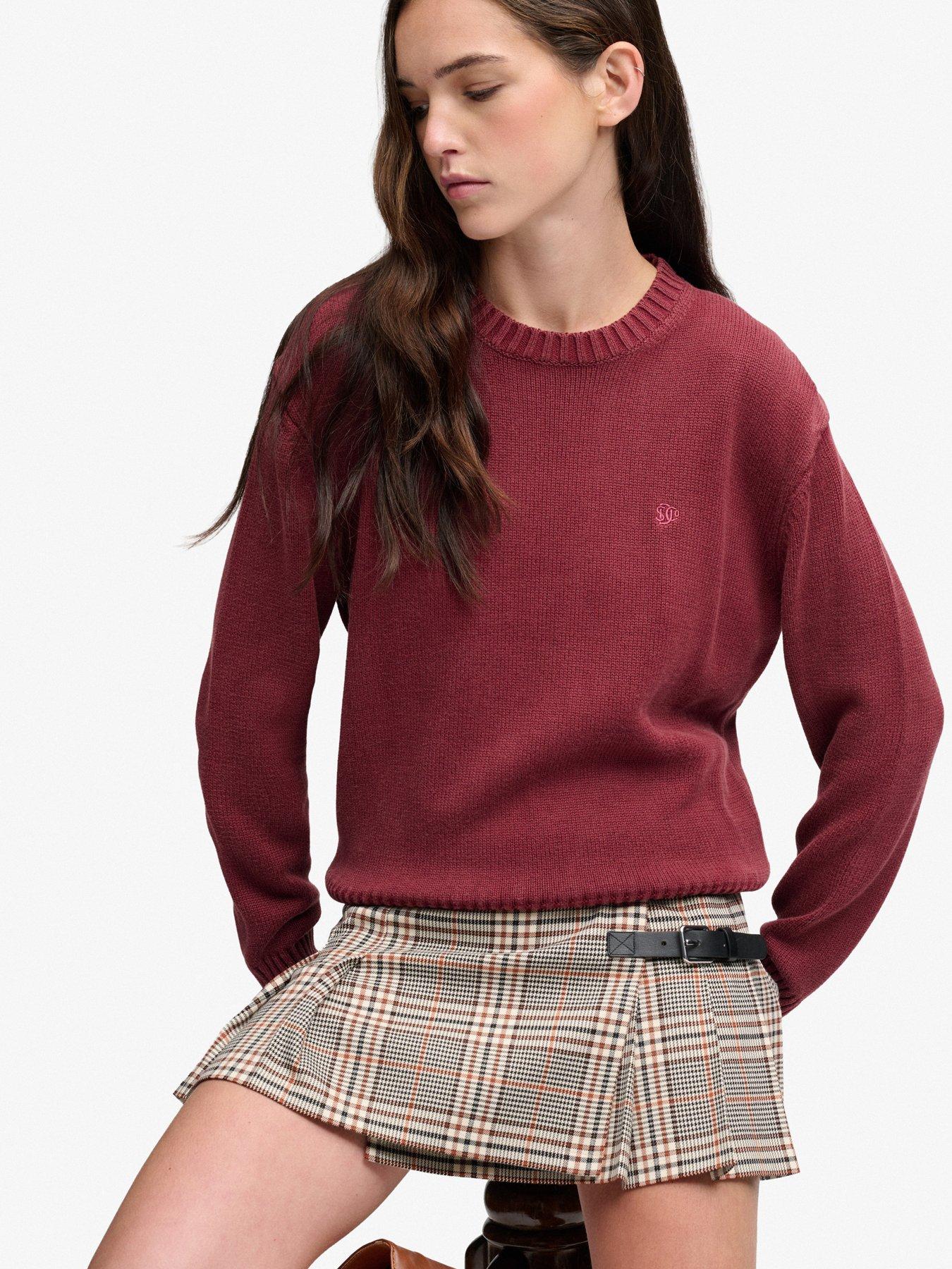Image 4 of 6 of Superdry Womens Classic Knitted Washed Relaxed Fit Crew Jumper - Red