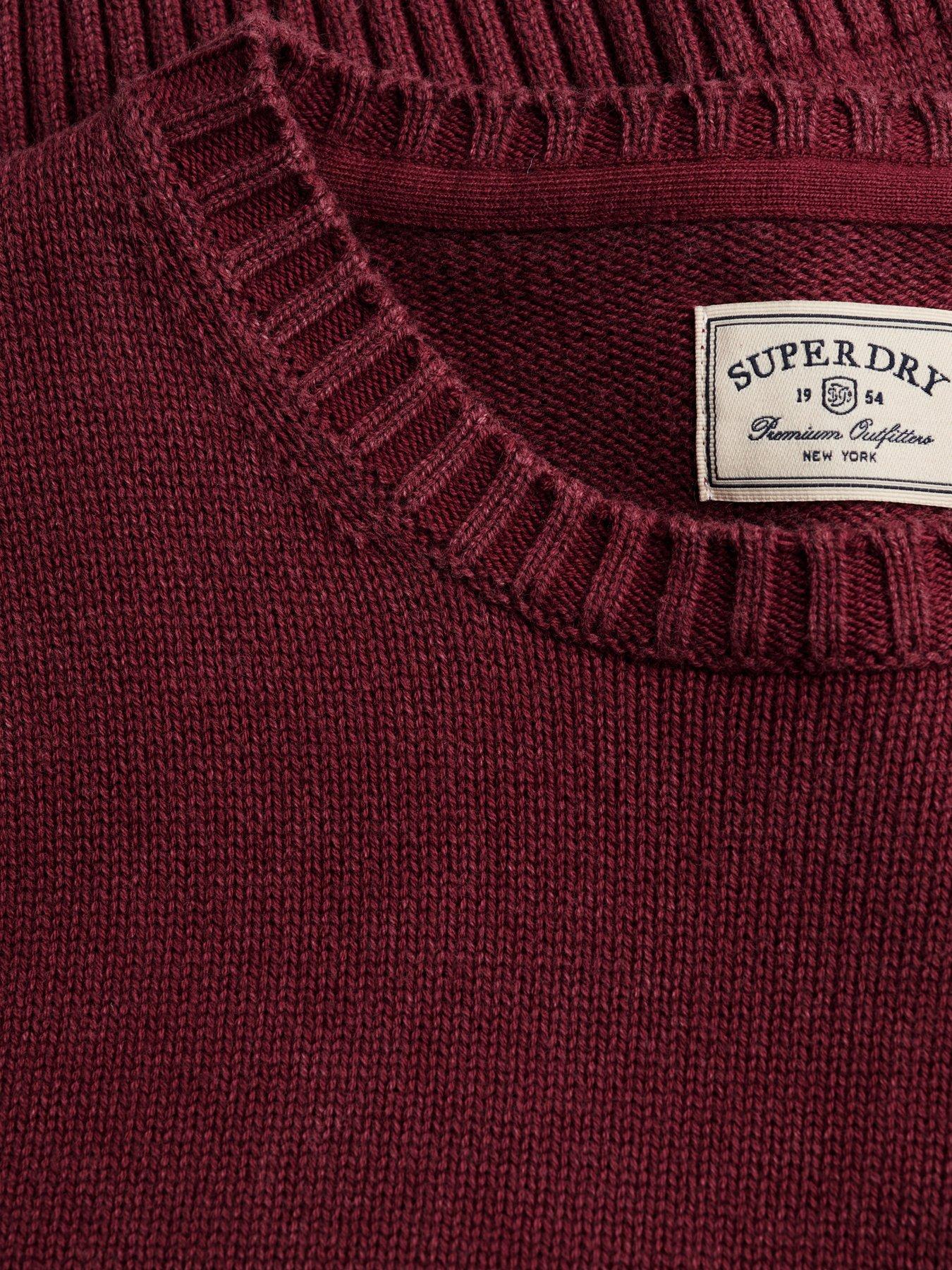 Image 6 of 6 of Superdry Womens Classic Knitted Washed Relaxed Fit Crew Jumper - Red