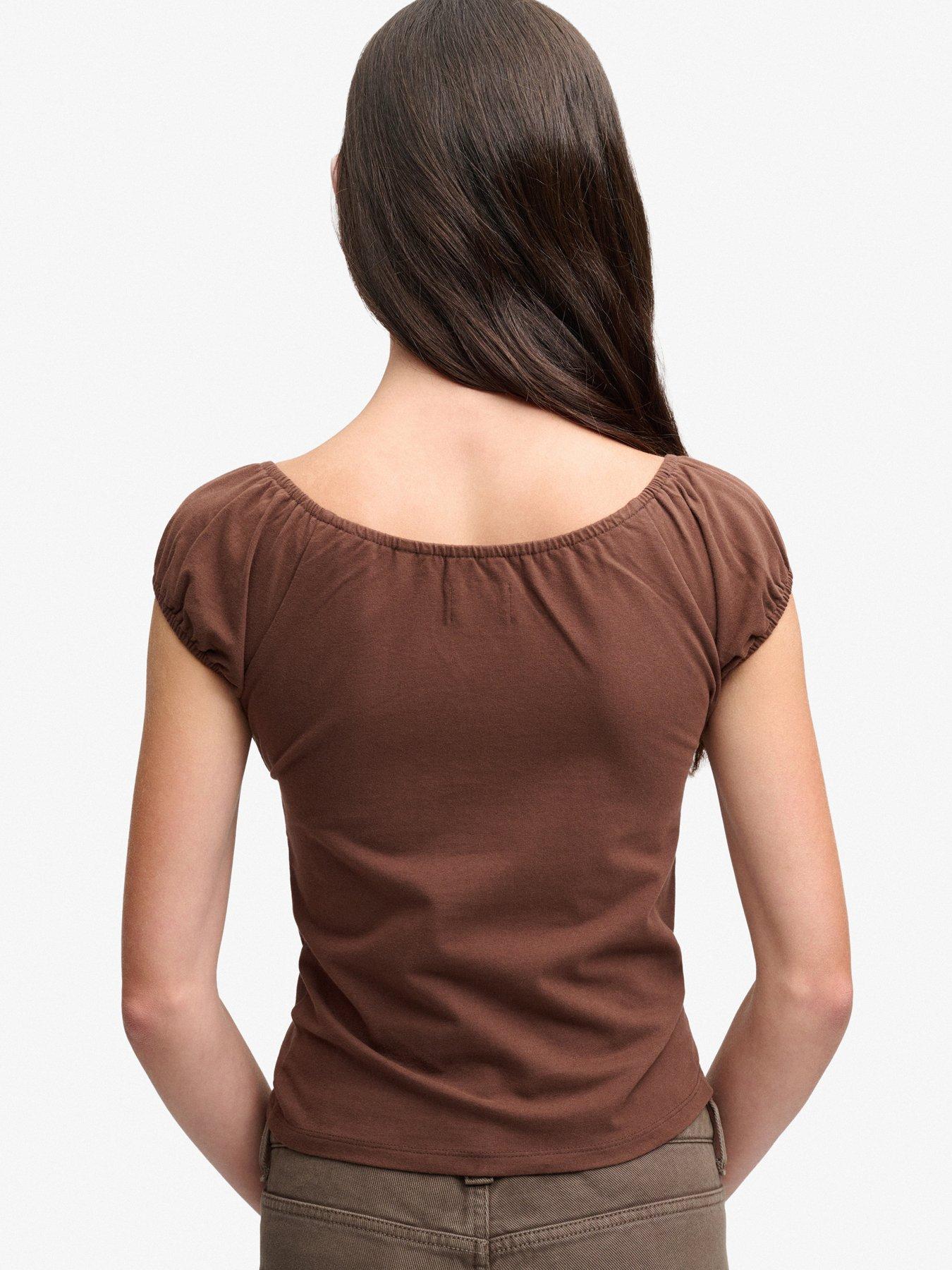 Image 2 of 7 of Superdry Womens Athletic Essentials Ruched Scoop Neck Top - Brown